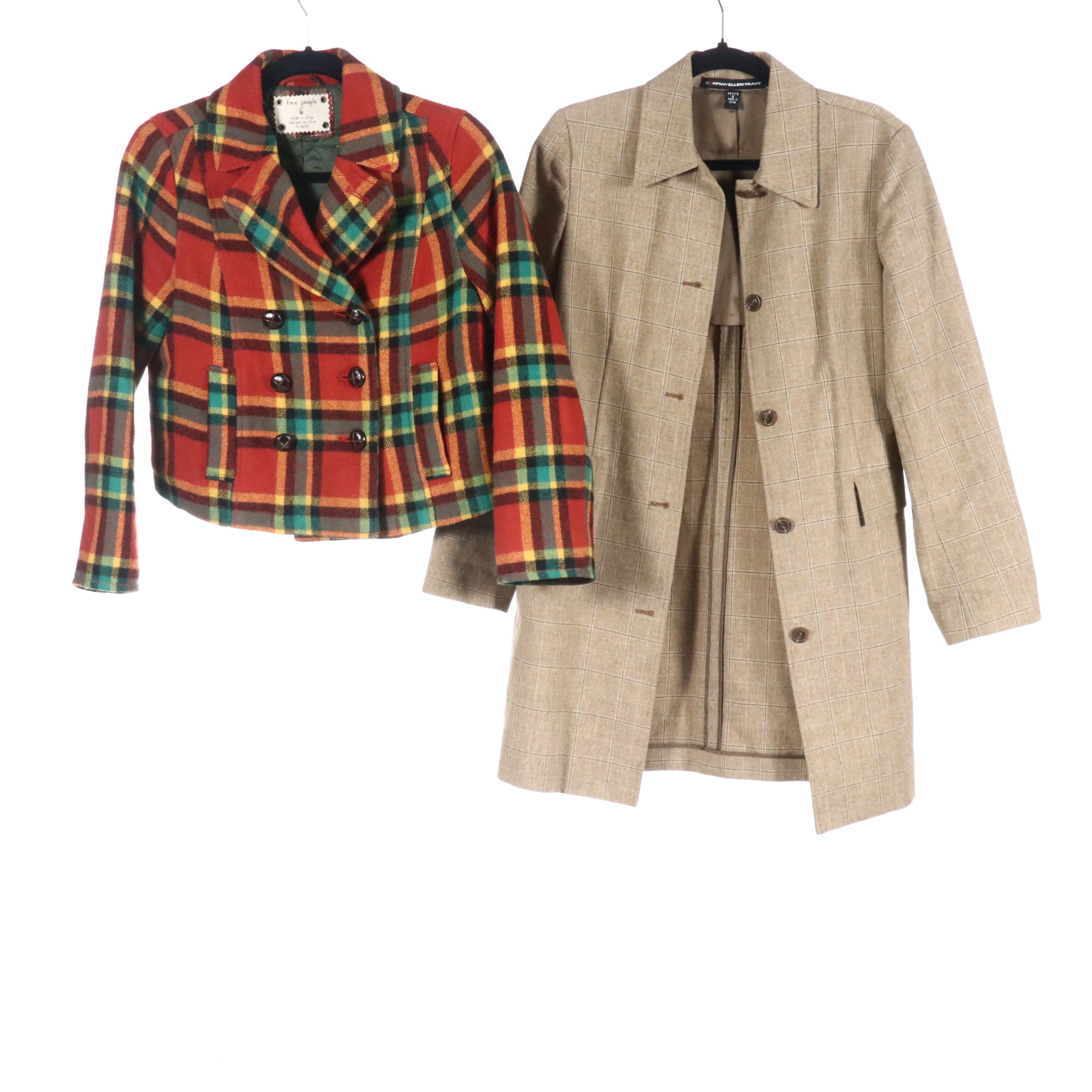 Free People Plaid Wool Double-Breasted Cropped Coat, Ellen Tracy Cotton Coat