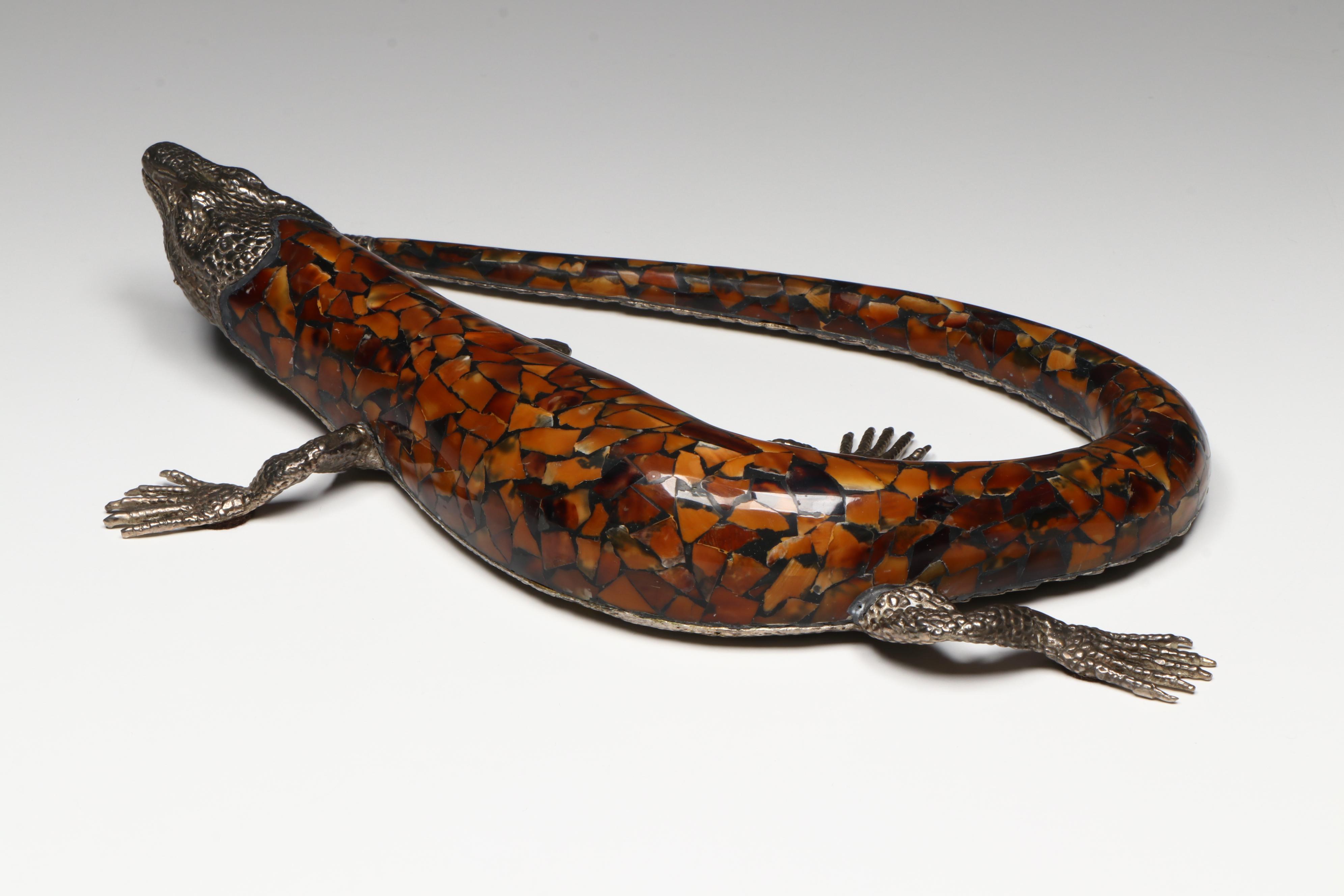 Maitland-Smith Pen Shell and Silver Plate Lizard
