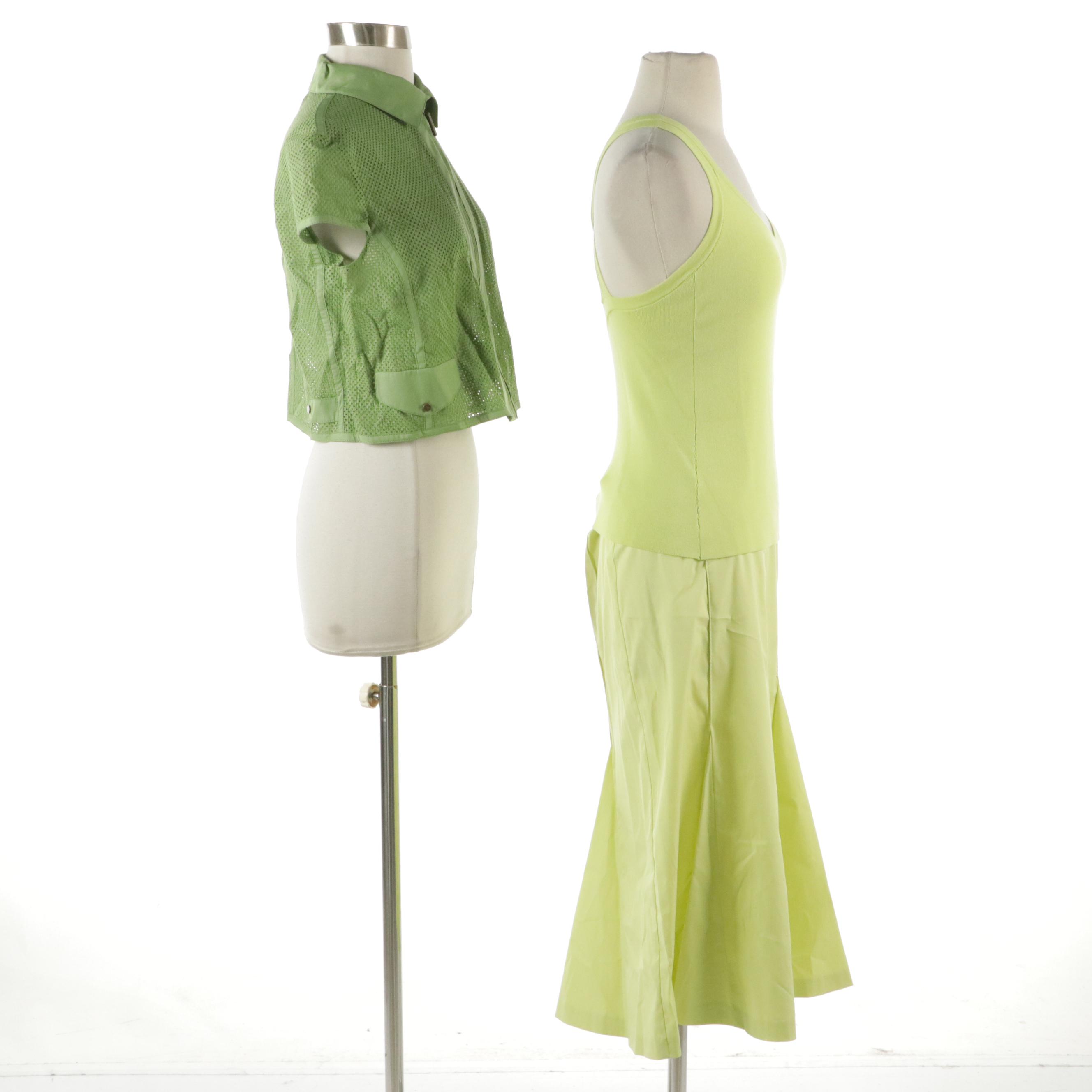 Les Copains Pleated Skirt and Knit Top with Akris punto Crop Jacket