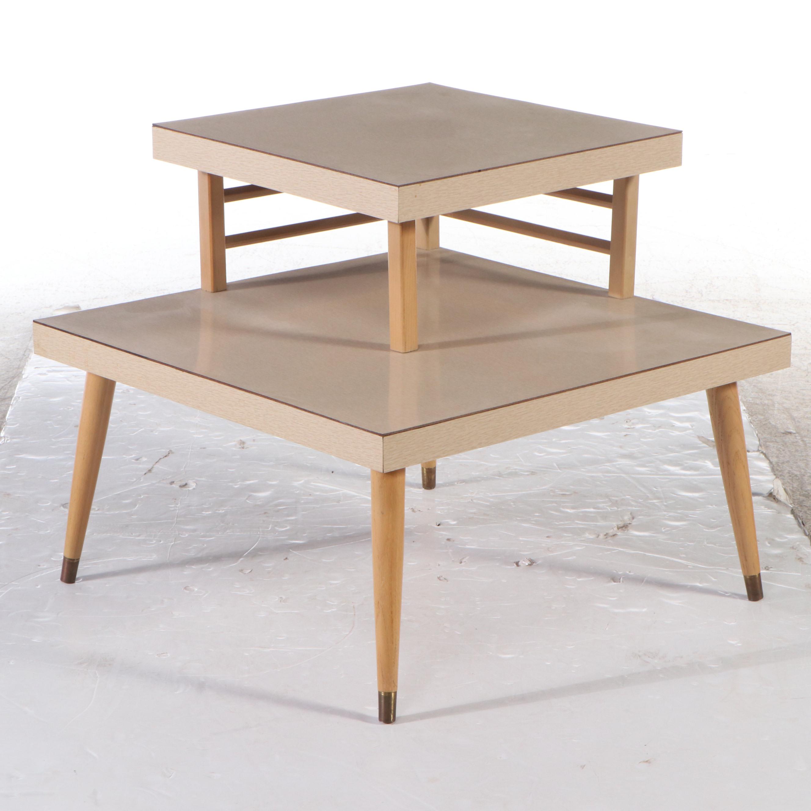 Mid Century Modern Laminate Two-Tiered Side Table and Coffee Table, Mid-20th C.