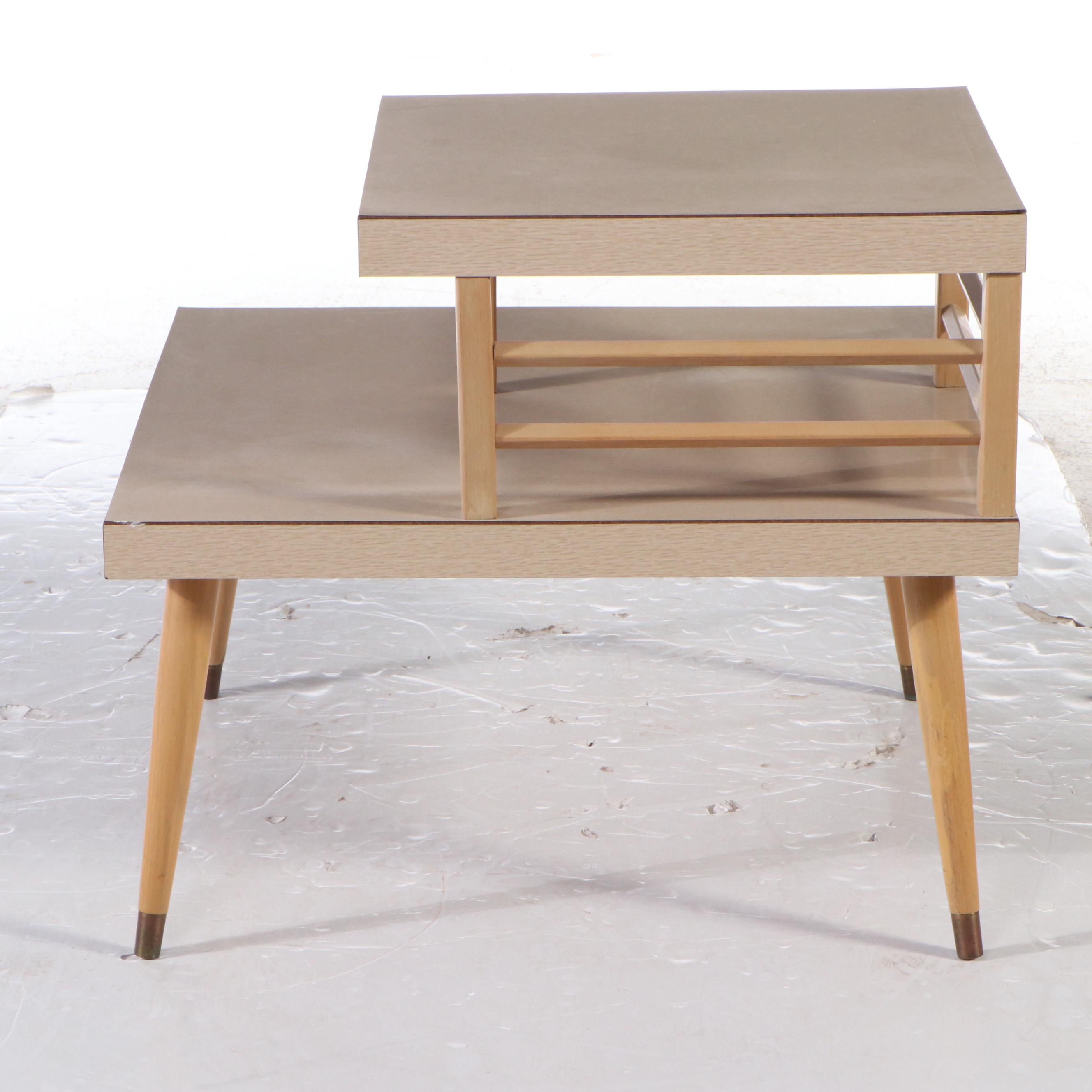Mid Century Modern Laminate Two-Tiered Side Table and Coffee Table, Mid-20th C.