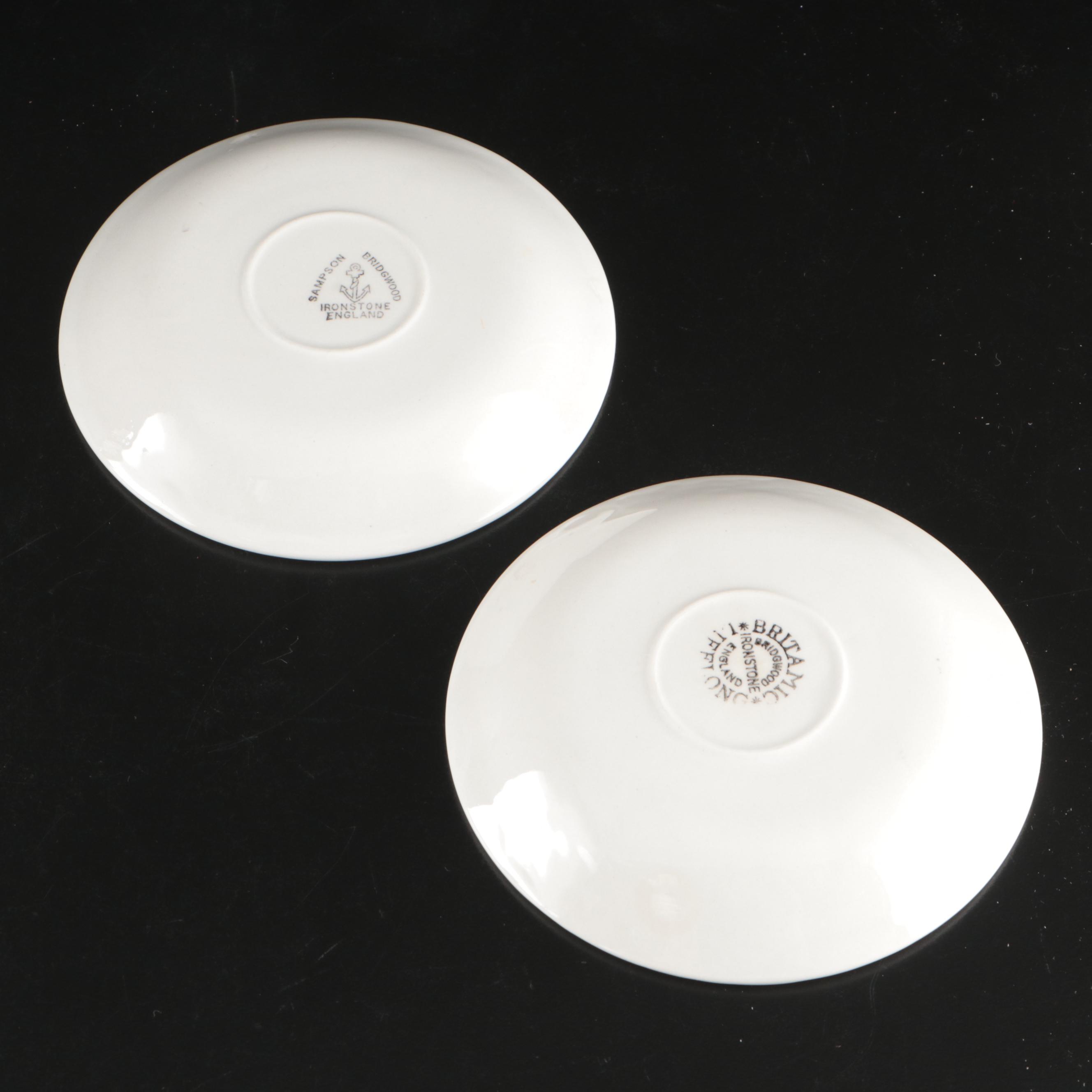 Mappin & Webb Silver Plate Teapot, Spode "Campanula" Bowl, and Bridgwood Saucers