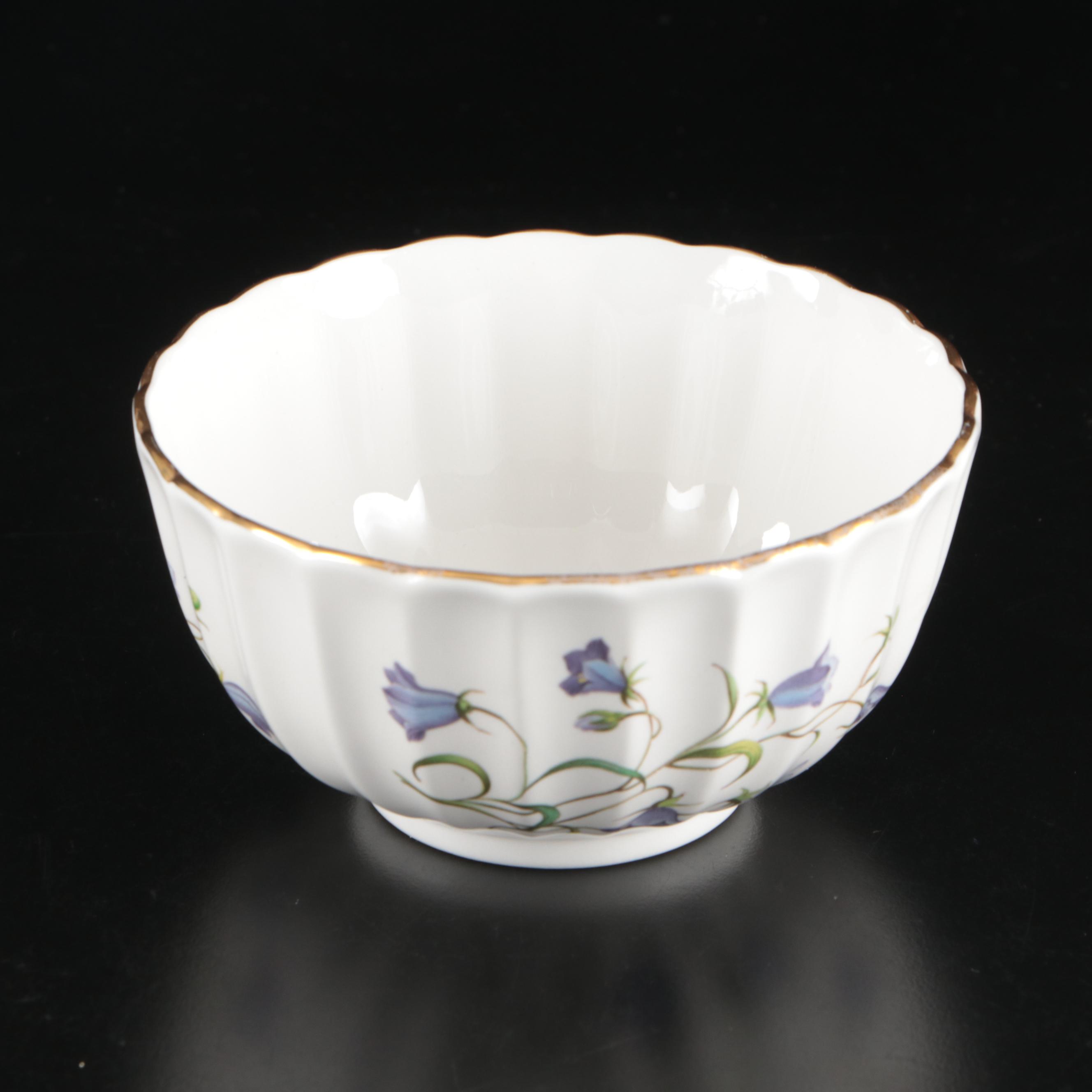 Mappin & Webb Silver Plate Teapot, Spode "Campanula" Bowl, and Bridgwood Saucers