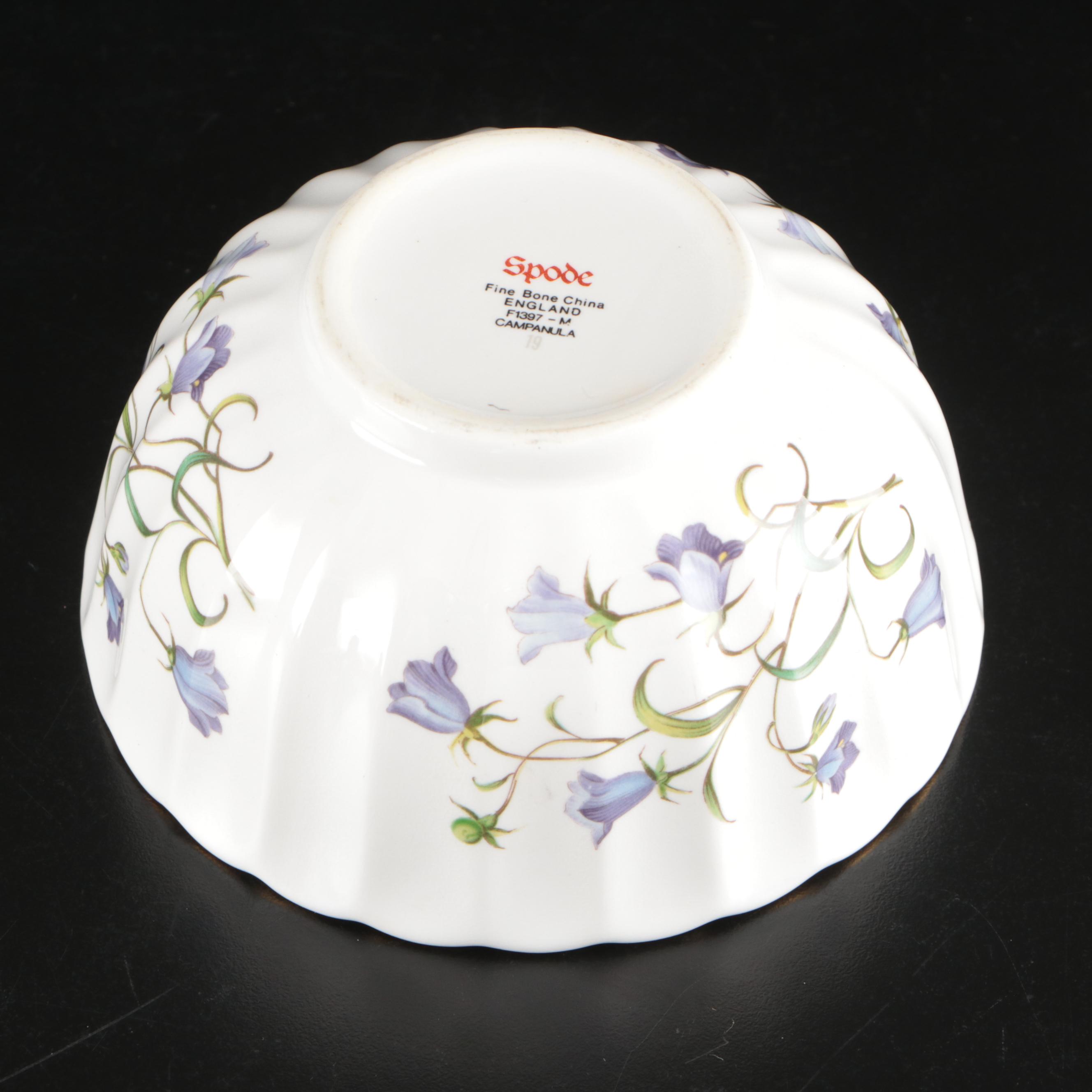 Mappin & Webb Silver Plate Teapot, Spode "Campanula" Bowl, and Bridgwood Saucers