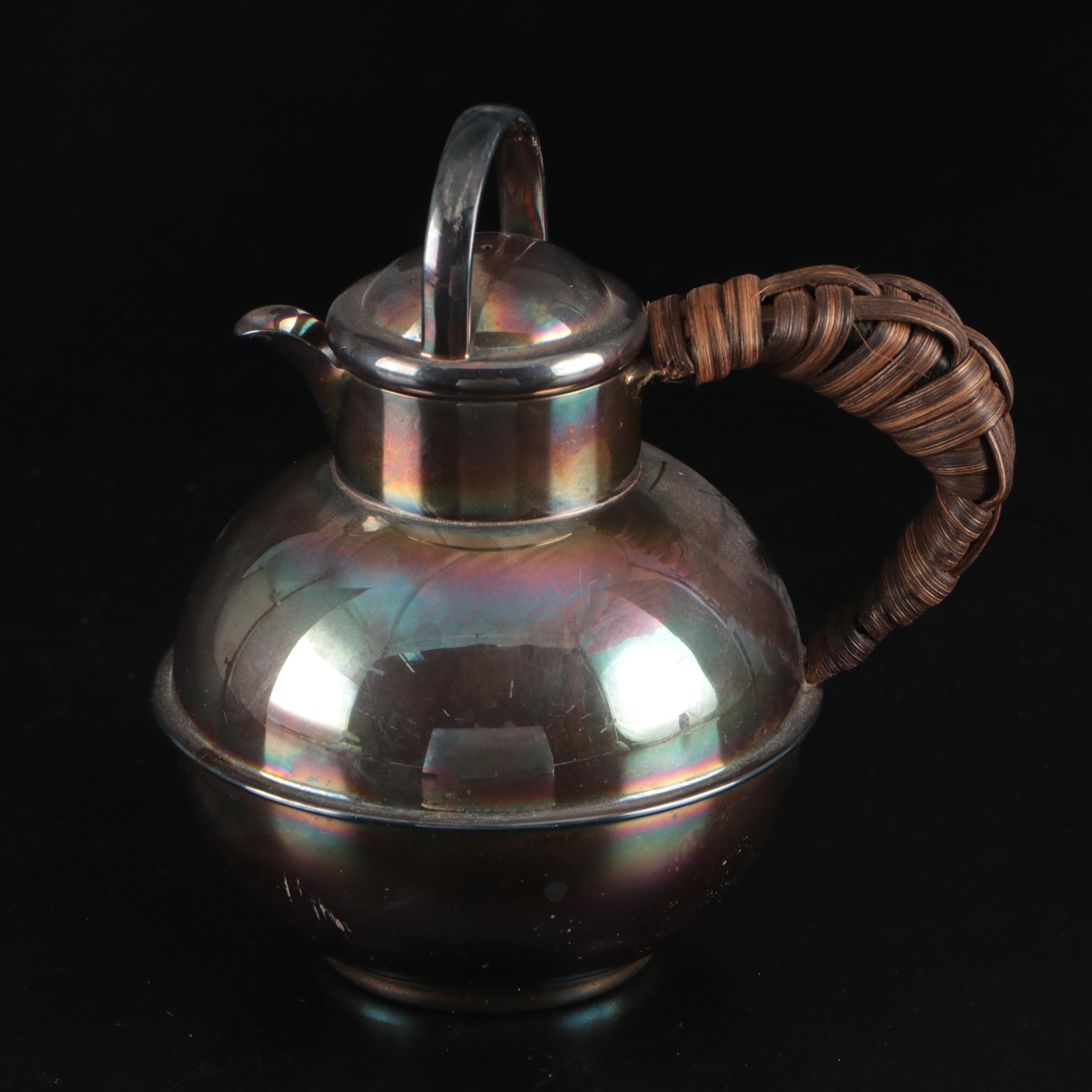 Mappin & Webb Silver Plate Teapot, Spode "Campanula" Bowl, and Bridgwood Saucers