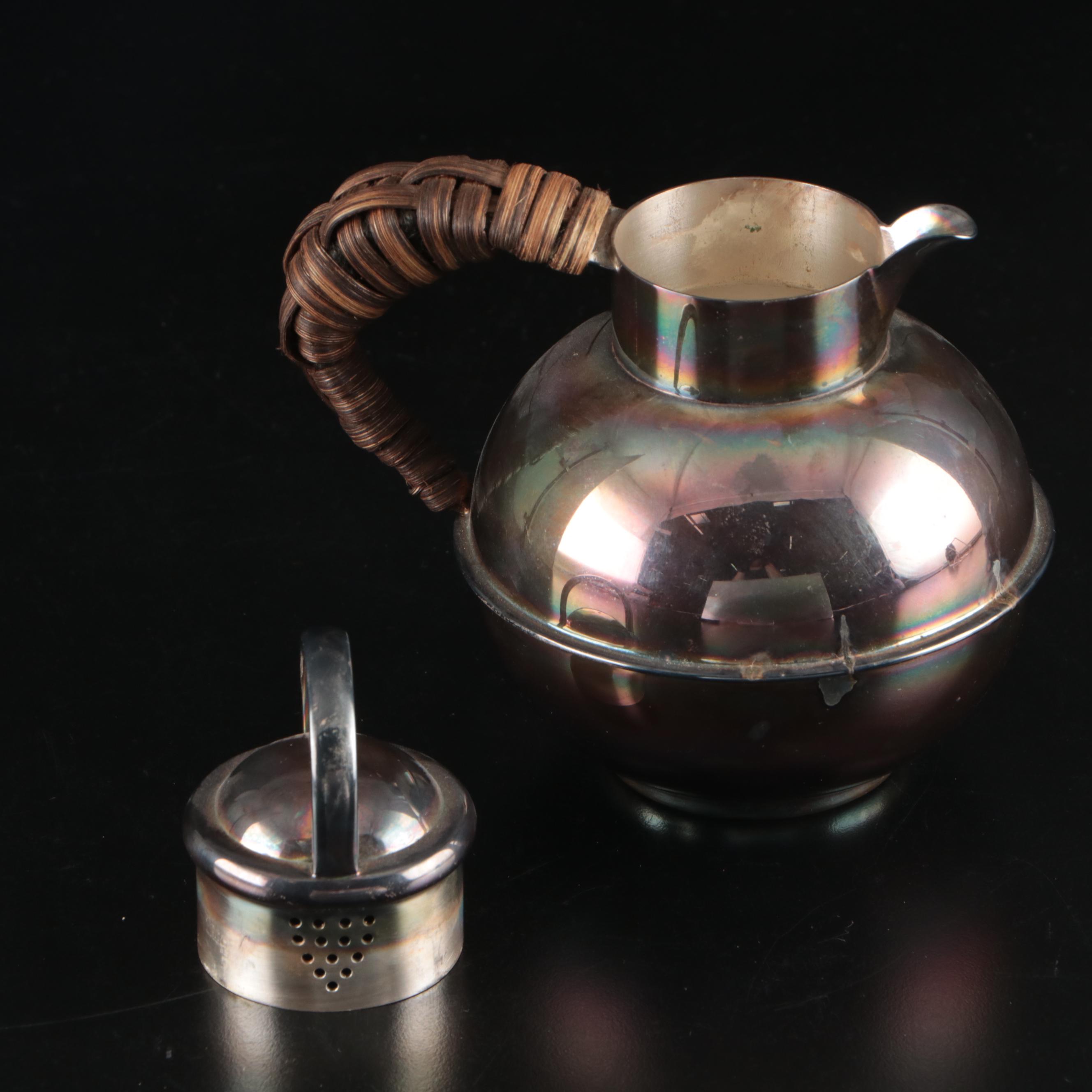 Mappin & Webb Silver Plate Teapot, Spode "Campanula" Bowl, and Bridgwood Saucers