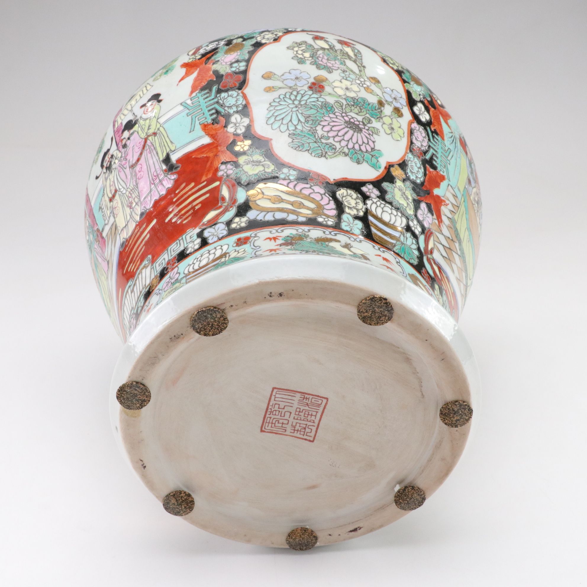 Chinese Porcelain Famille Noire Temple Jar with Guardian Lion Finial