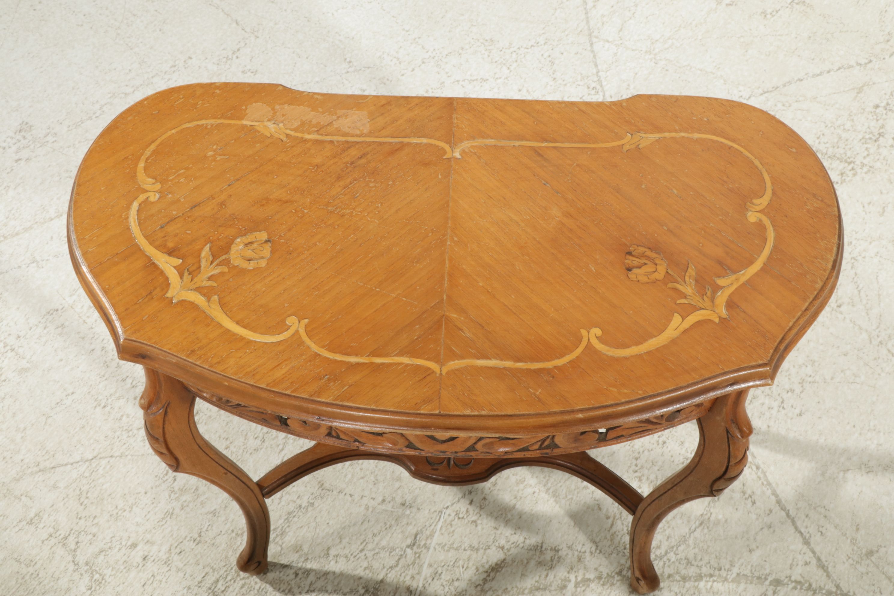 Louis XV Style Walnut and Marquetry Coffee Table and Two Side Tables