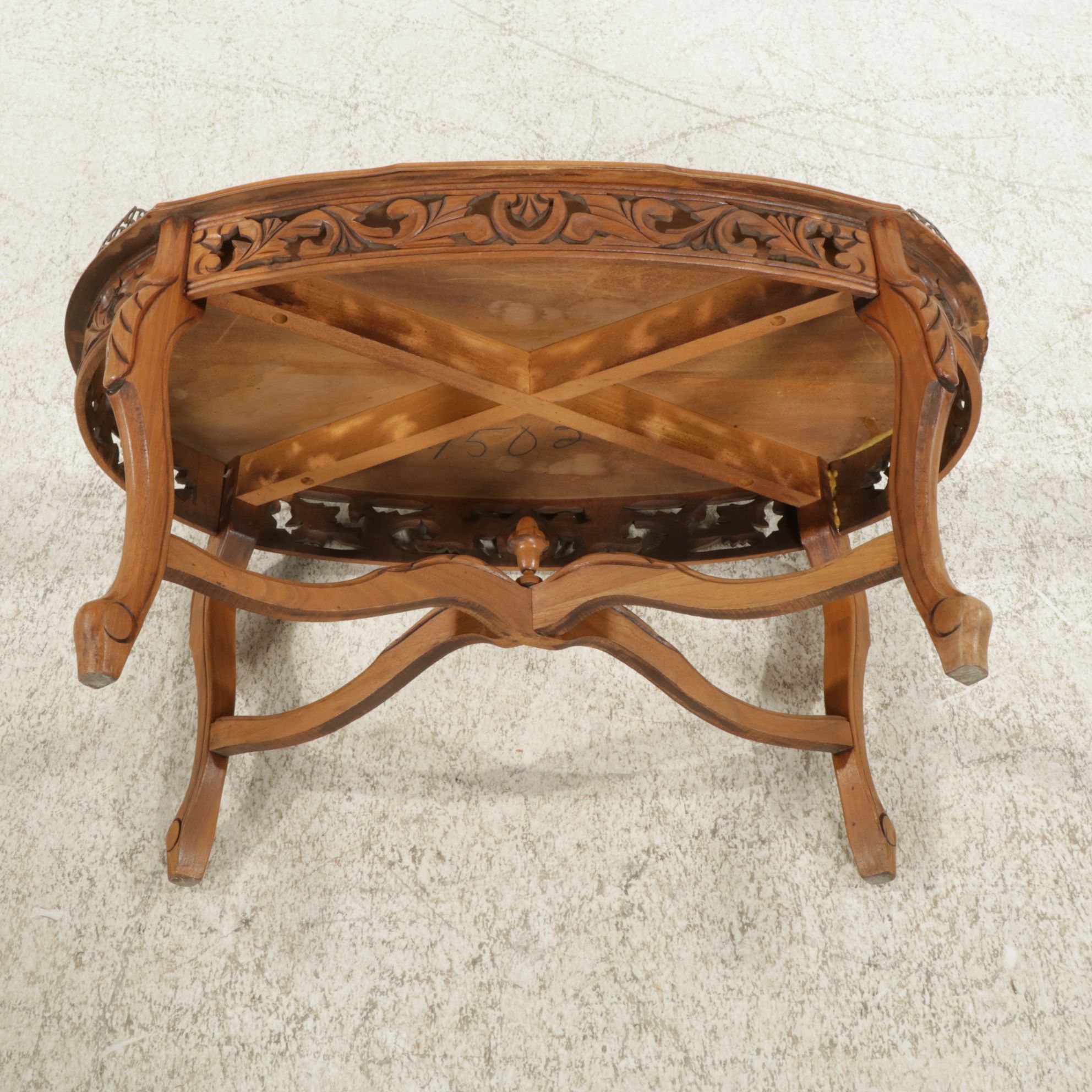 Louis XV Style Walnut and Marquetry Coffee Table and Two Side Tables