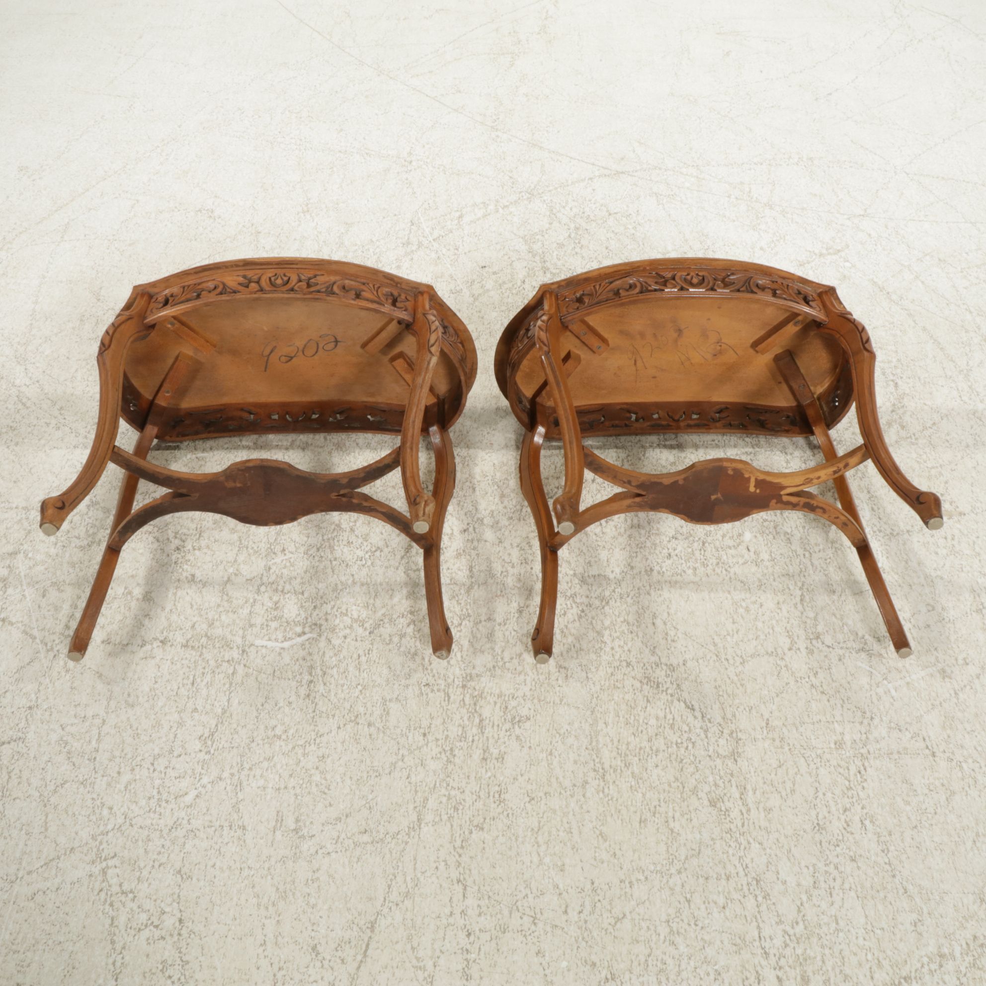 Louis XV Style Walnut and Marquetry Coffee Table and Two Side Tables