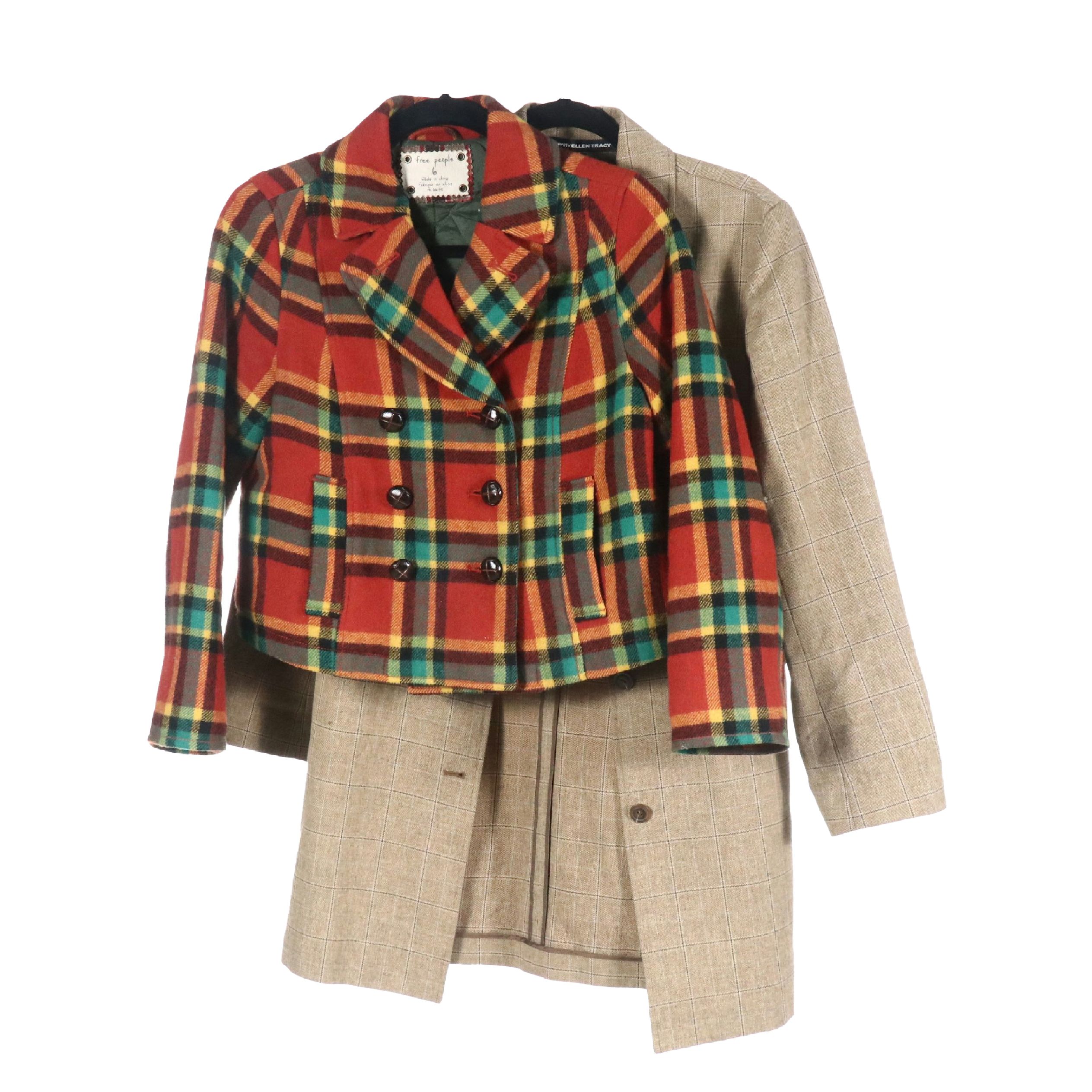 Free People Plaid Wool Double-Breasted Cropped Coat, Ellen Tracy Cotton Coat