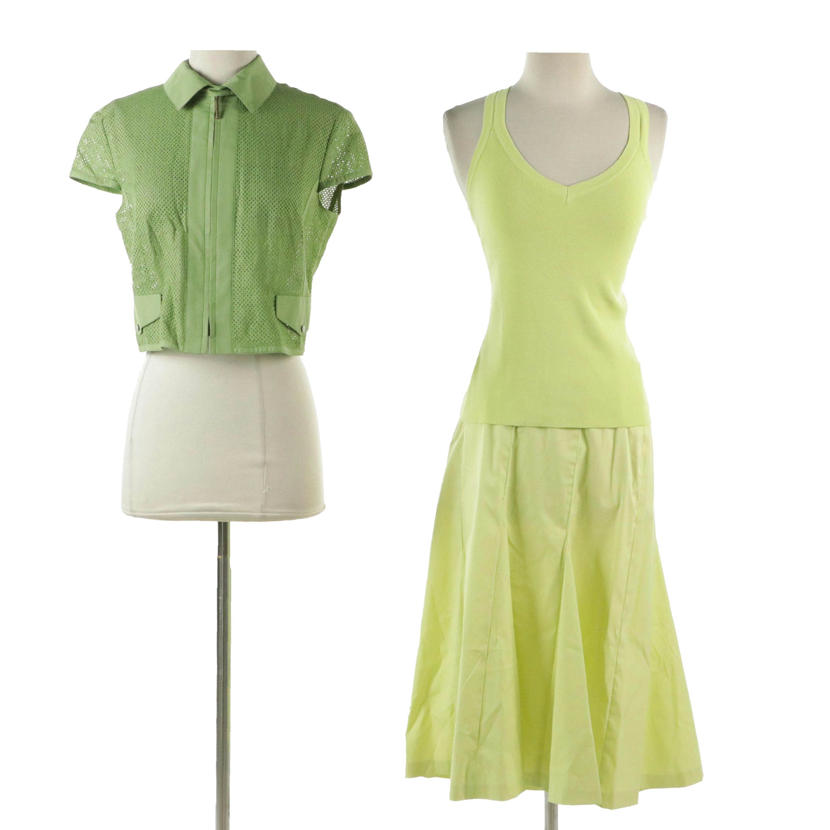 Les Copains Pleated Skirt and Knit Top with Akris punto Crop Jacket