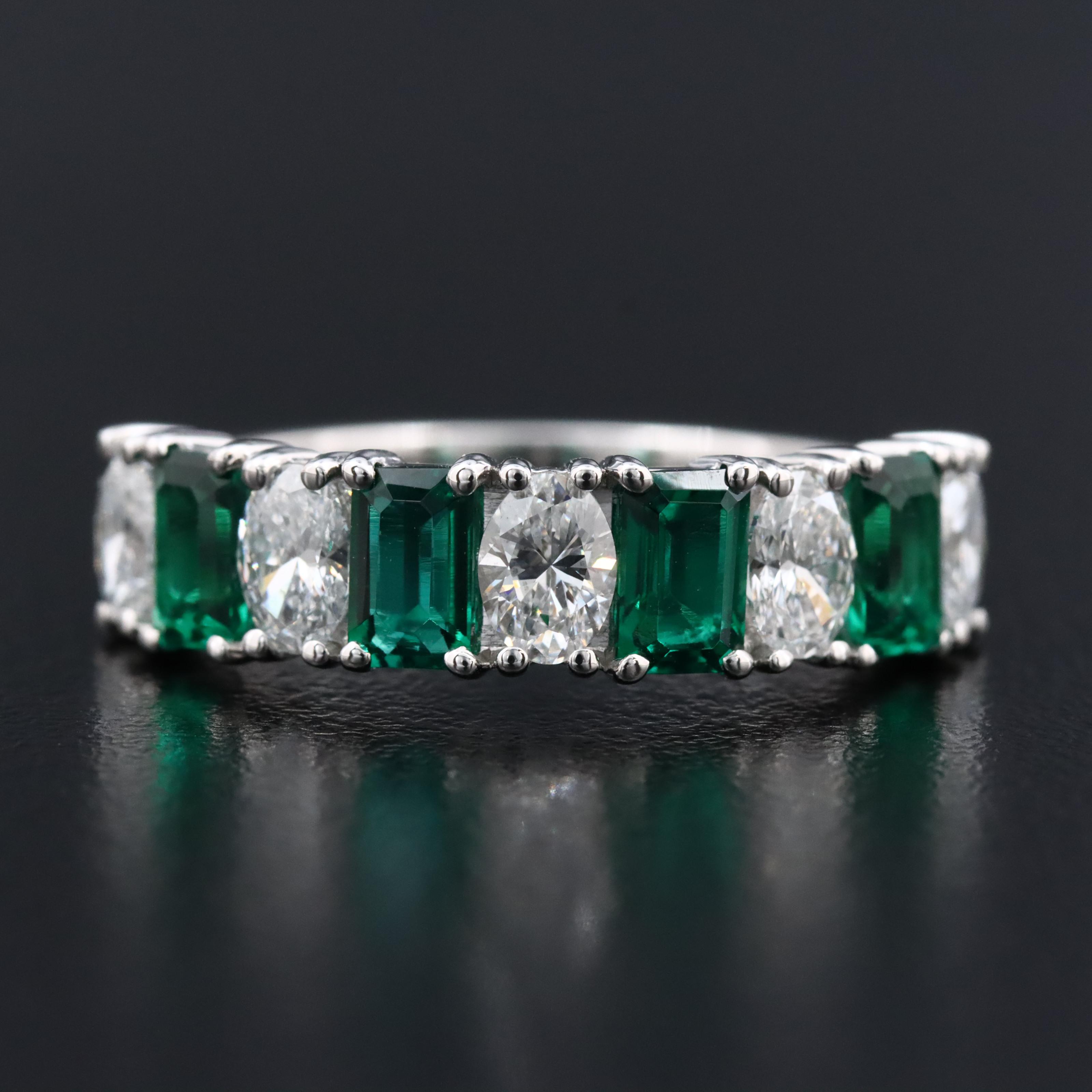 14K 1.08 CTW Lab Grown Diamond and Emerald Ring