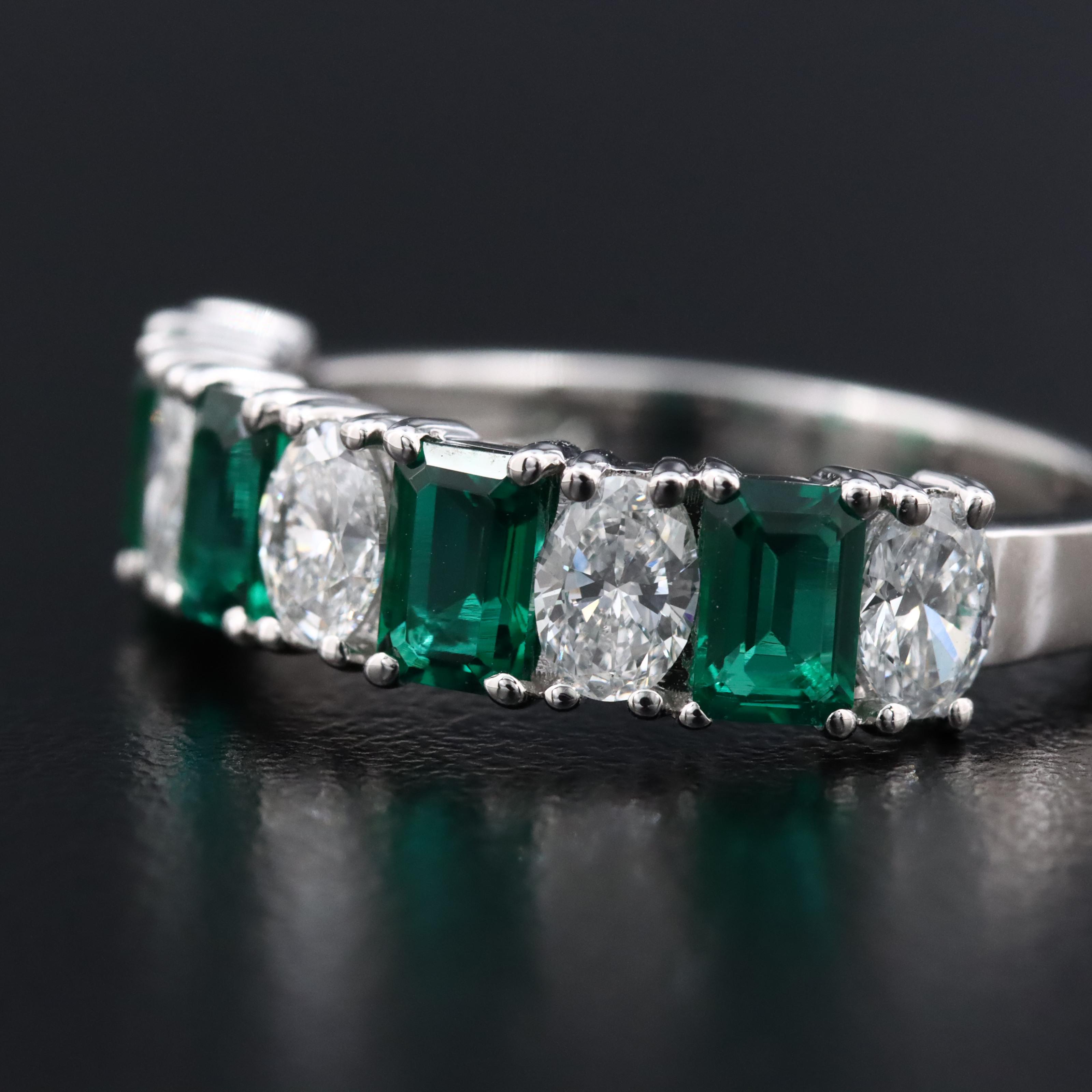14K 1.08 CTW Lab Grown Diamond and Emerald Ring