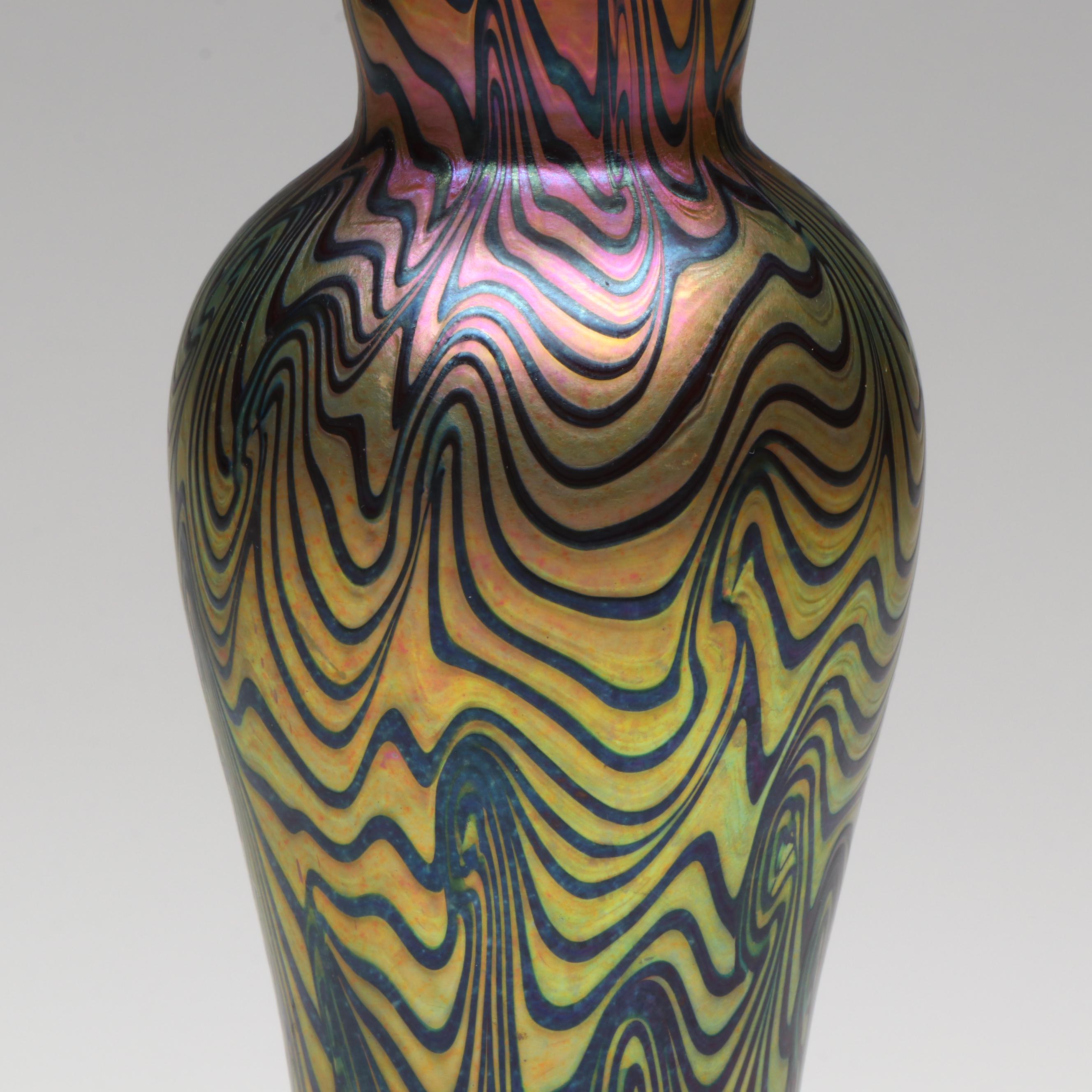 Lundburg Studios Art Glass Iridescent King Tut Pattern Vase, 2005