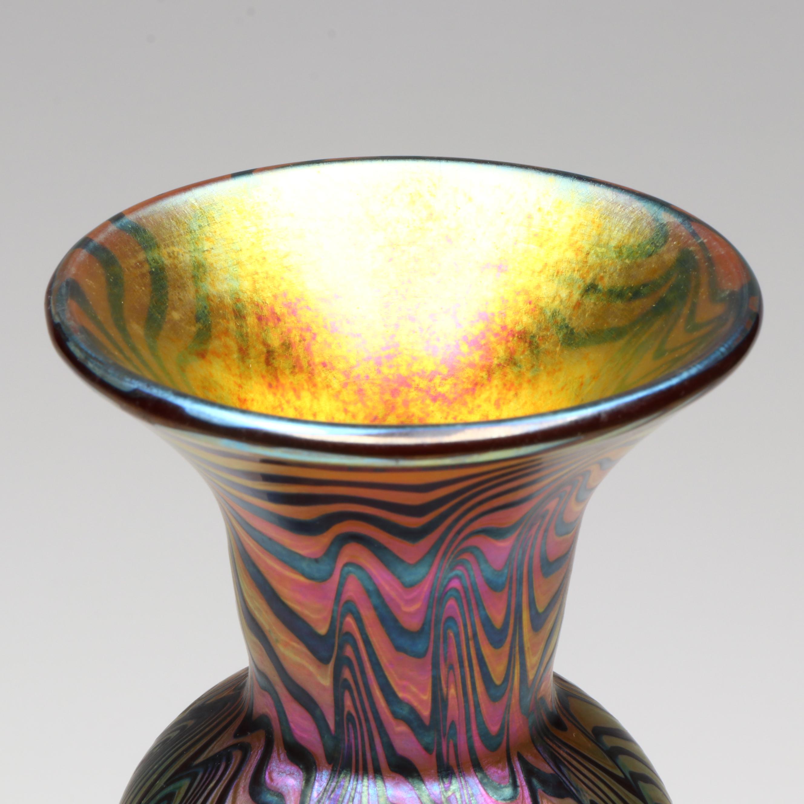 Lundburg Studios Art Glass Iridescent King Tut Pattern Vase, 2005