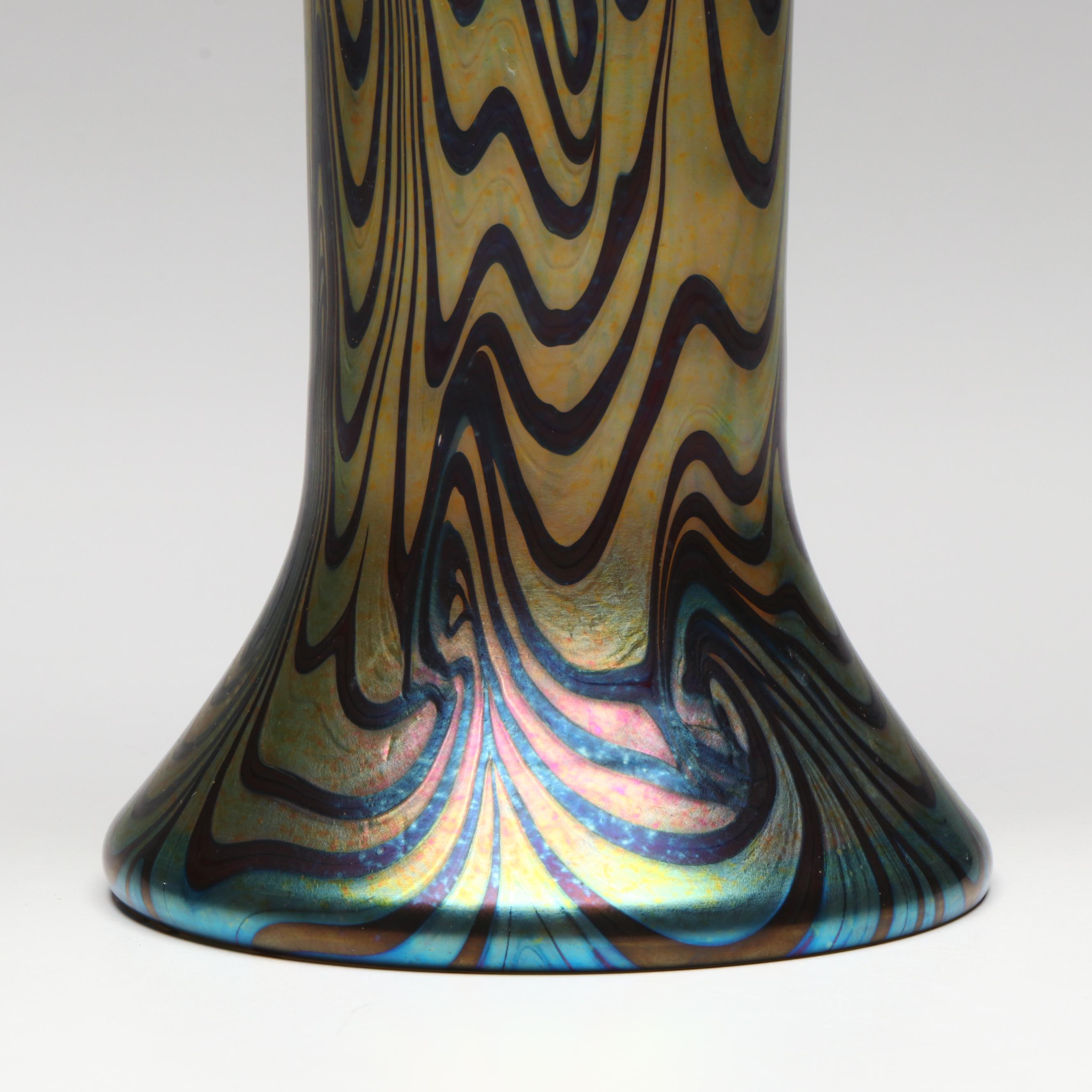 Lundburg Studios Art Glass Iridescent King Tut Pattern Vase, 2005