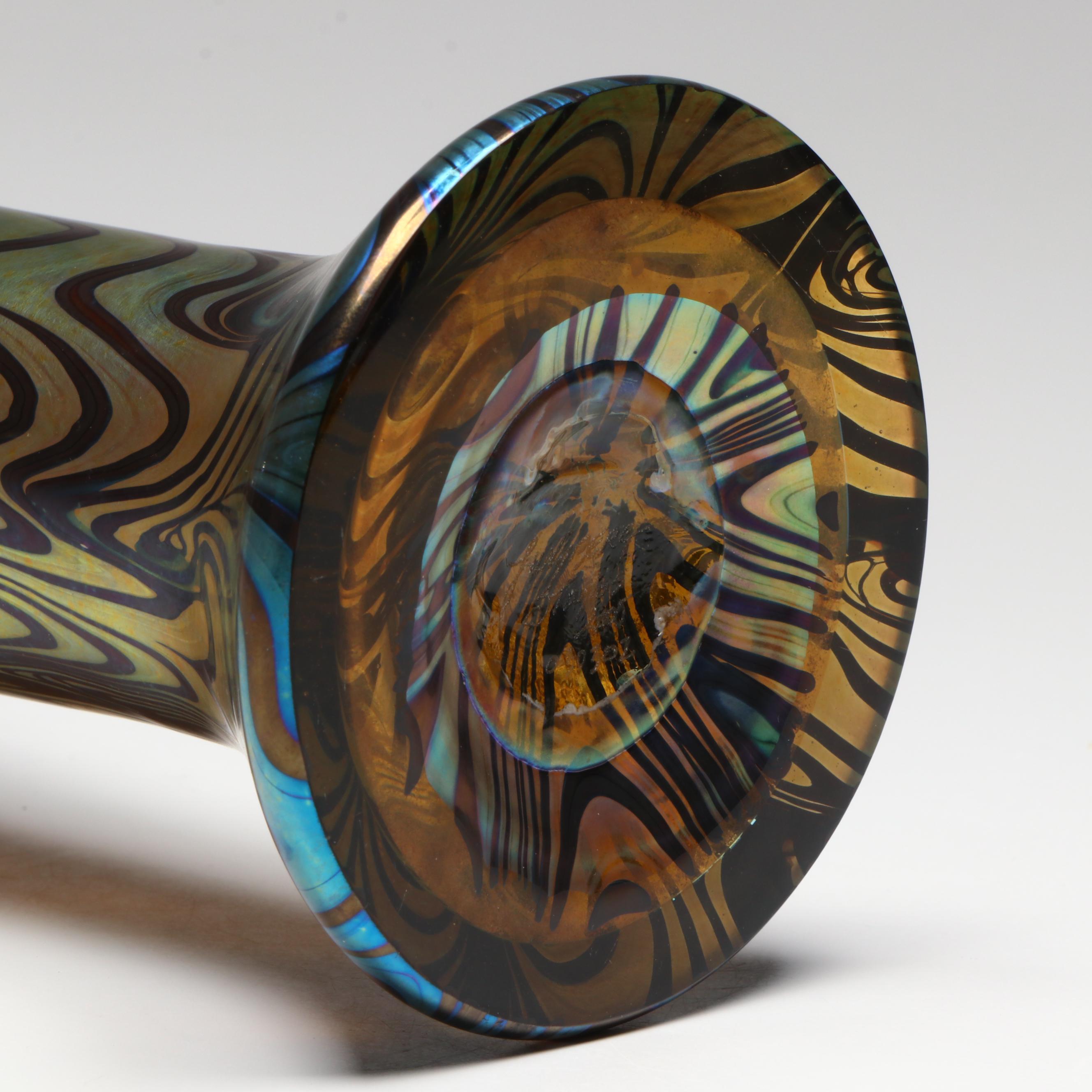 Lundburg Studios Art Glass Iridescent King Tut Pattern Vase, 2005