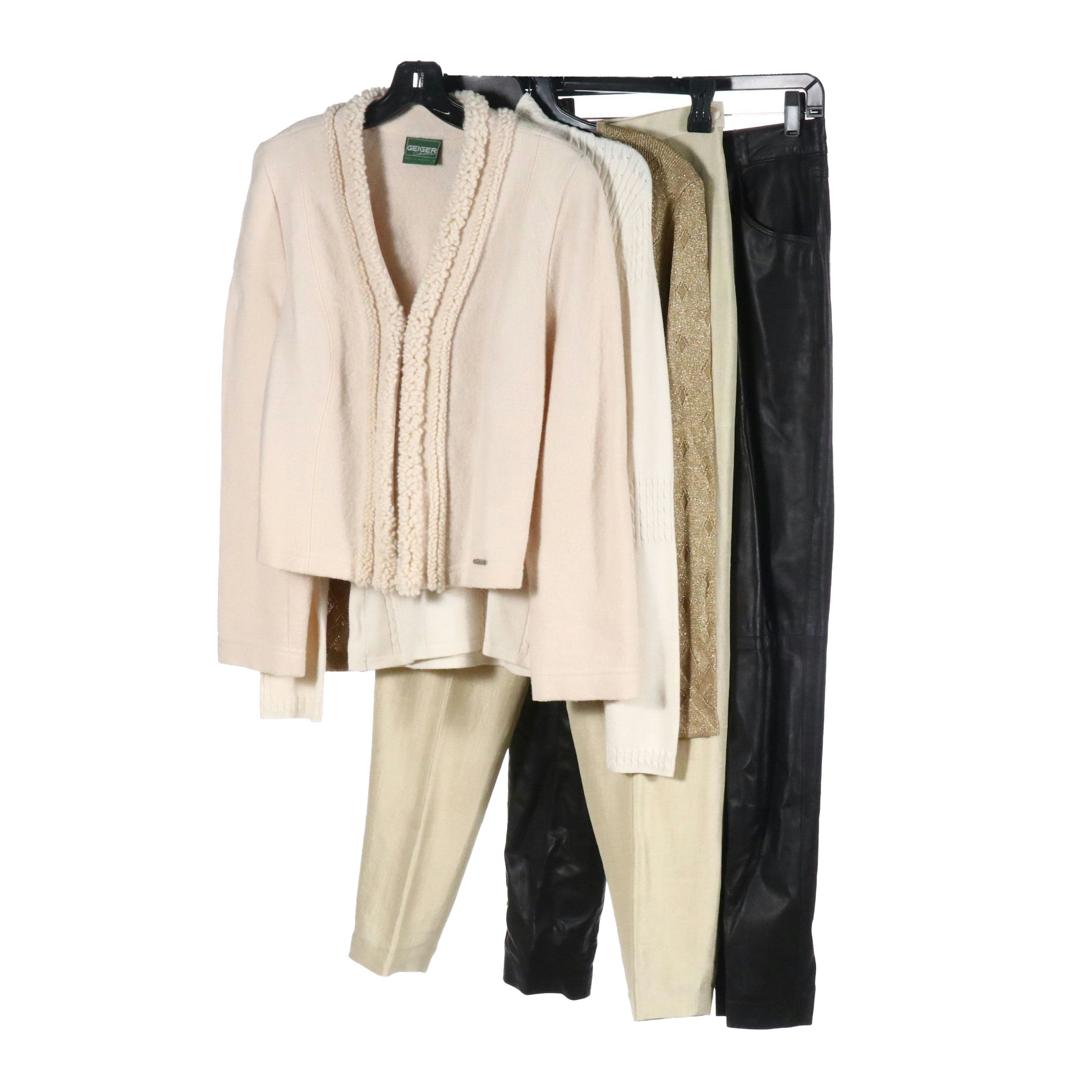 Geiger Wool Jacket, Yukki Silk Trousers, Brisa Leather Pants and Other Tops