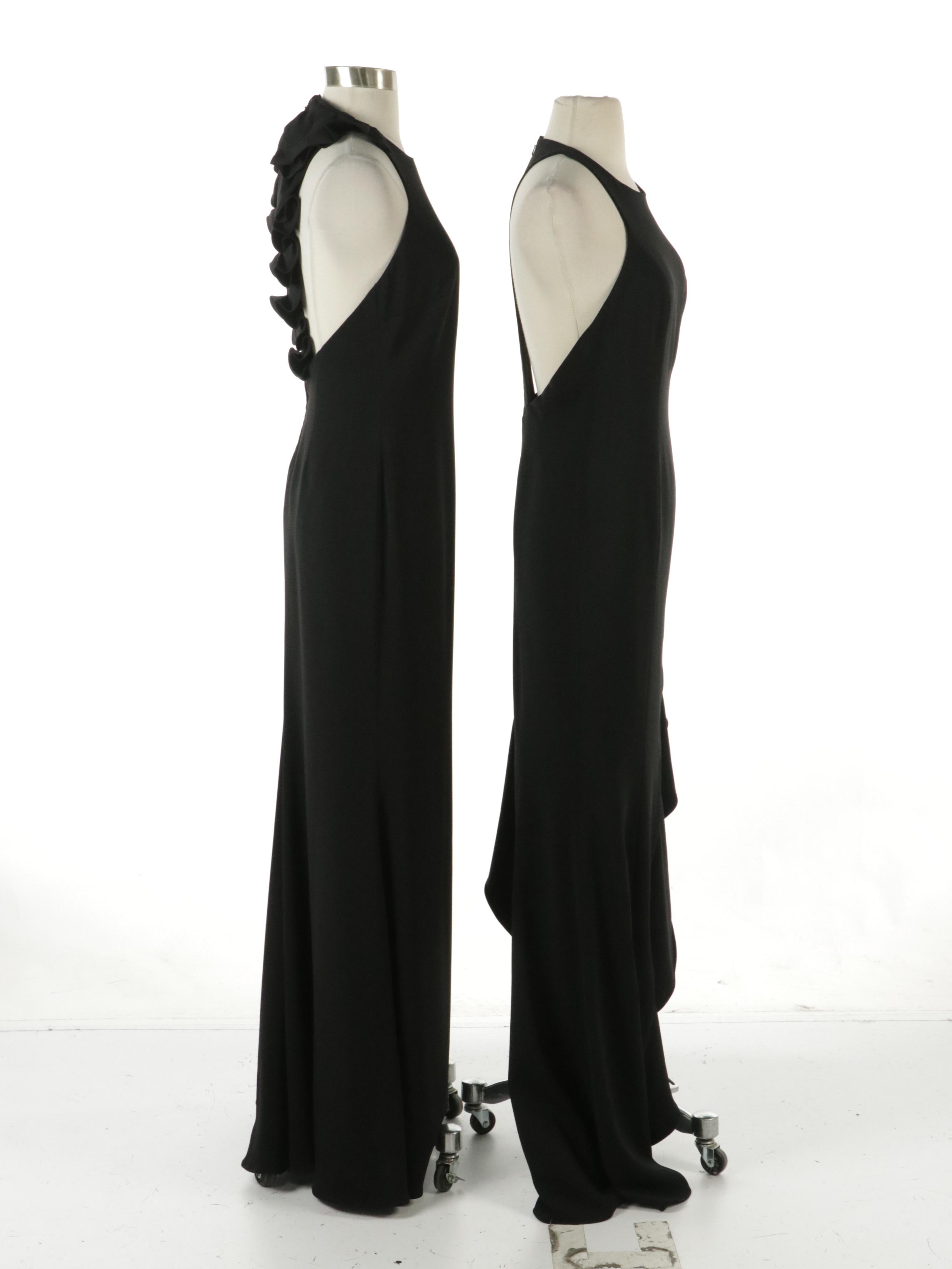 Jay Godfrey Asymmetrical Ruffled Maxi Gown, Badgley Mischka Ruffled Back Gown