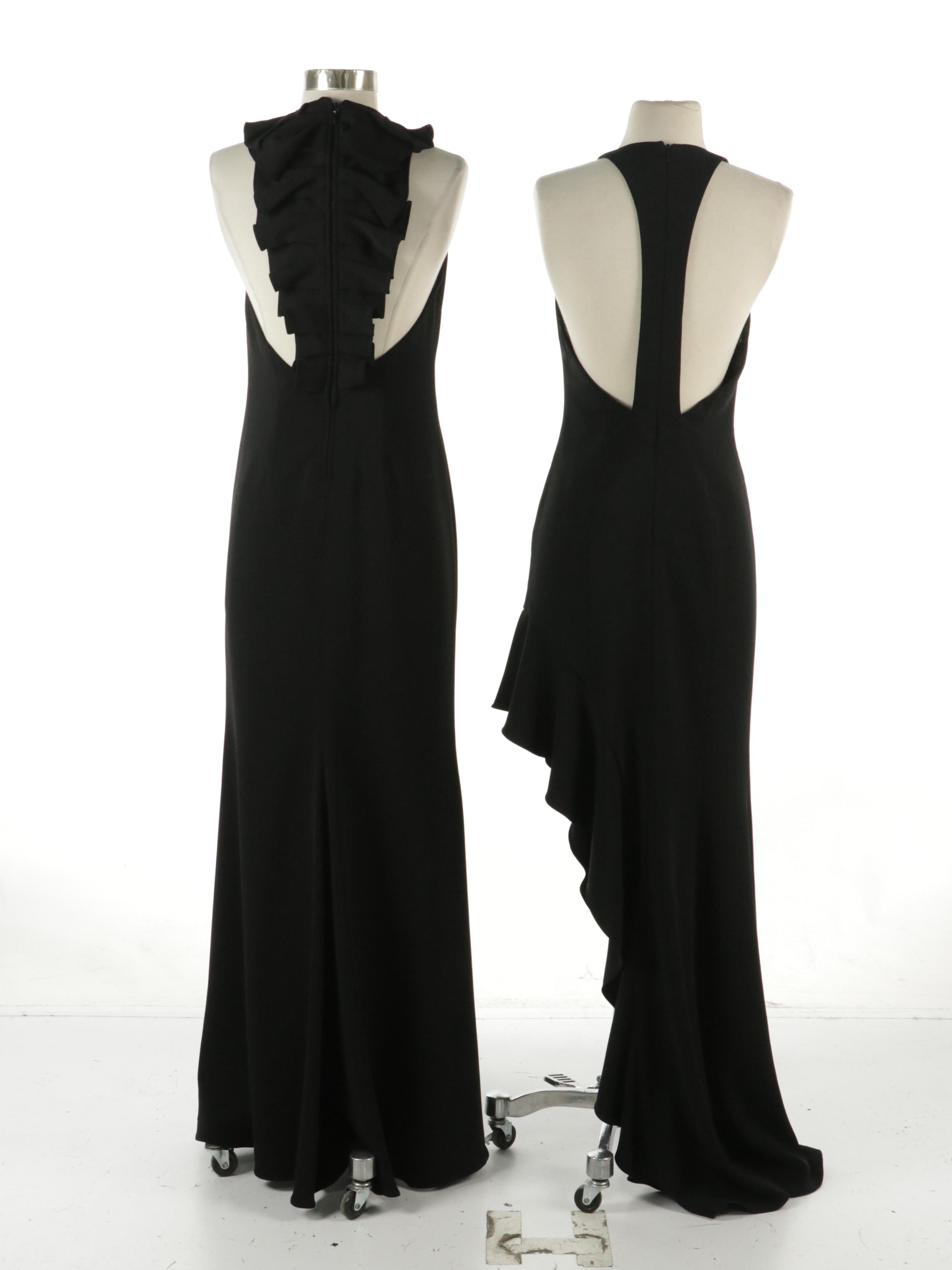 Jay Godfrey Asymmetrical Ruffled Maxi Gown, Badgley Mischka Ruffled Back Gown