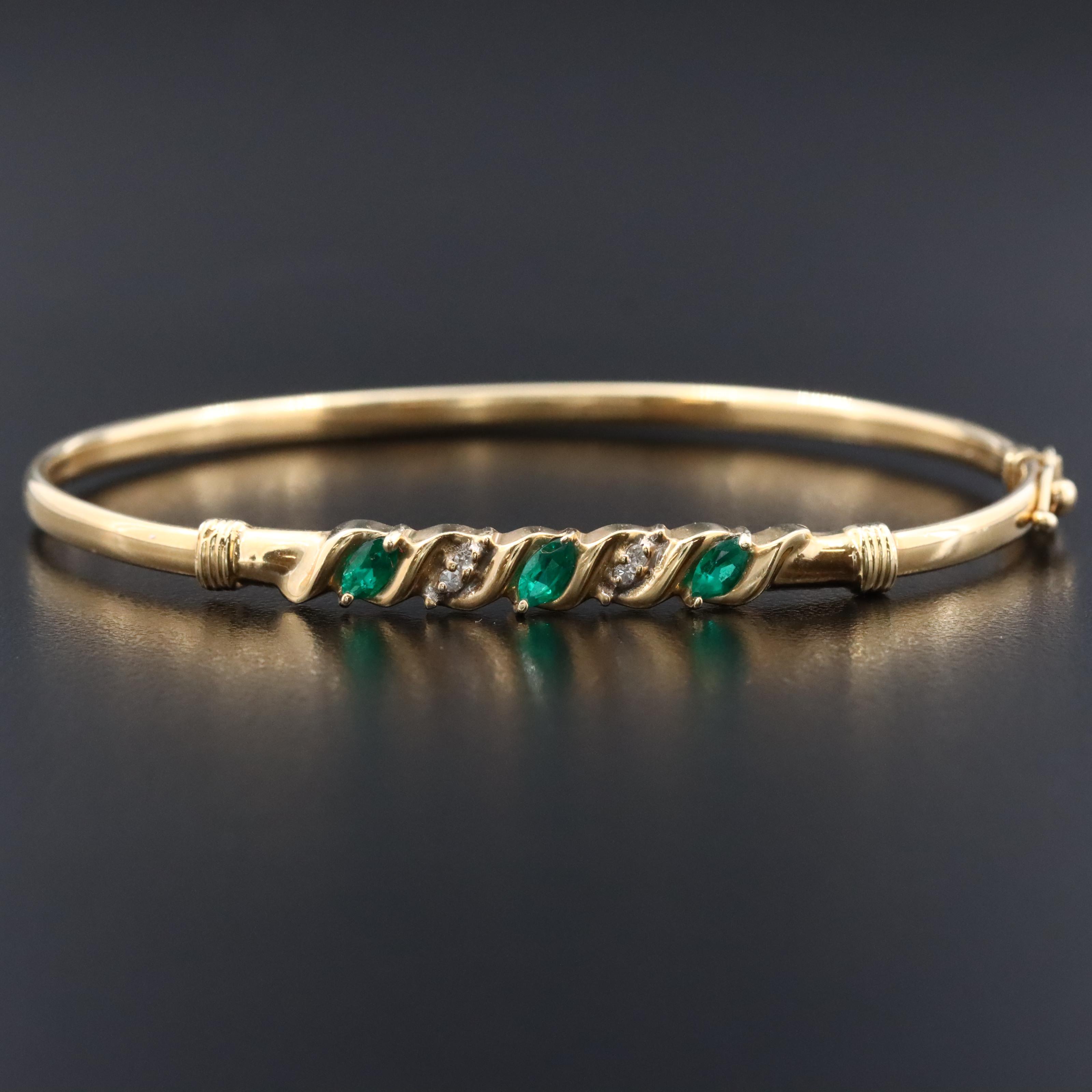 14K Emerald and Diamond Bangle Bracelet