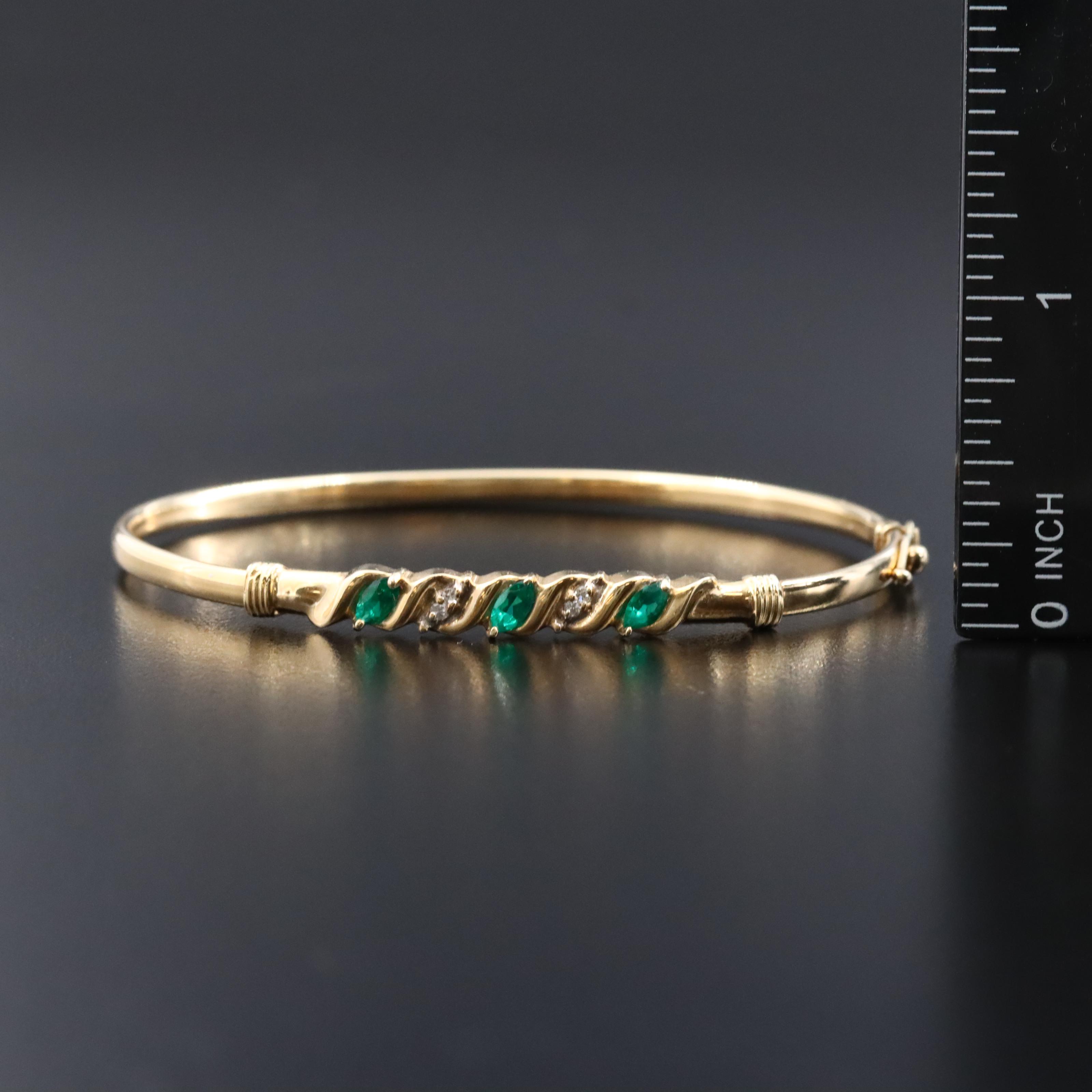 14K Emerald and Diamond Bangle Bracelet