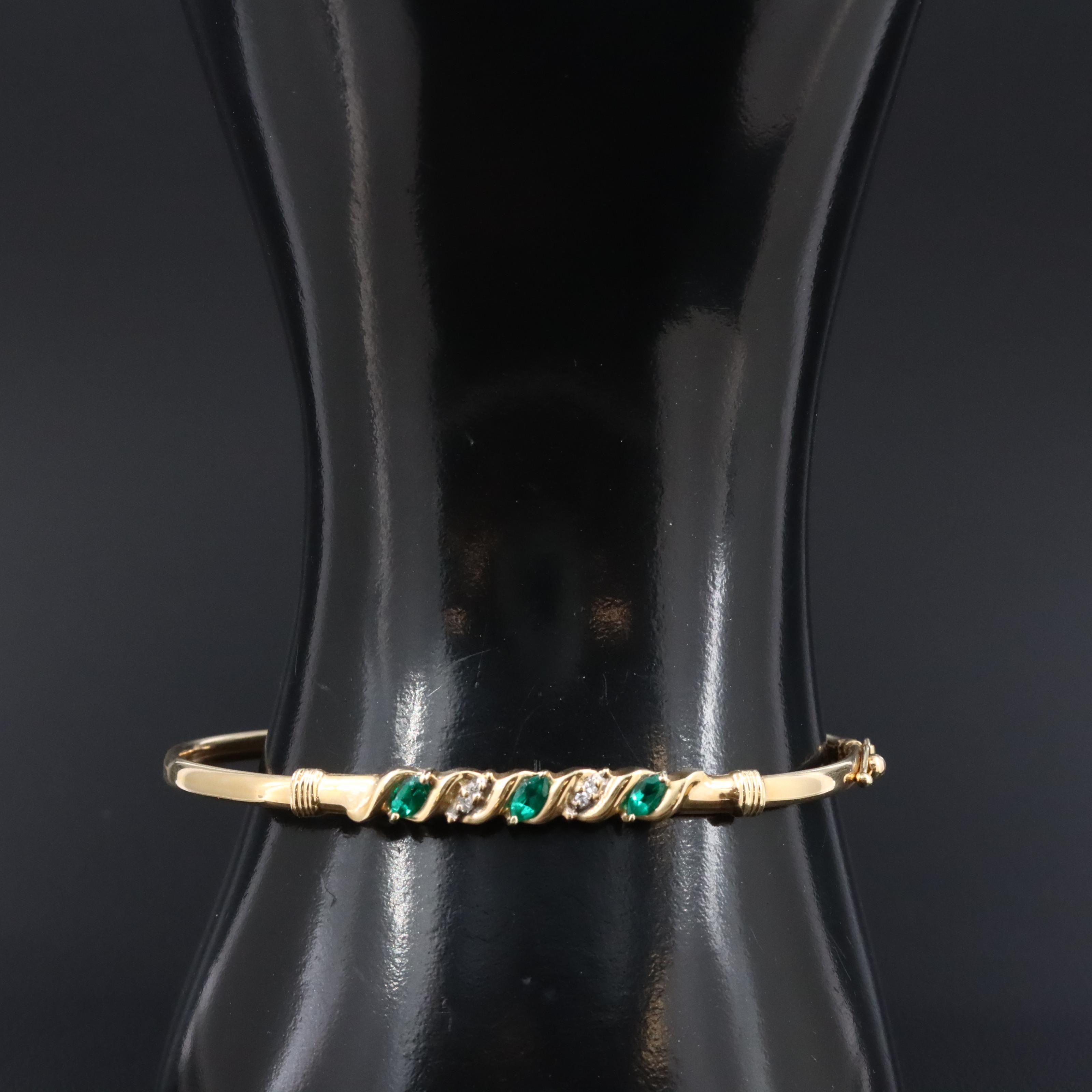 14K Emerald and Diamond Bangle Bracelet