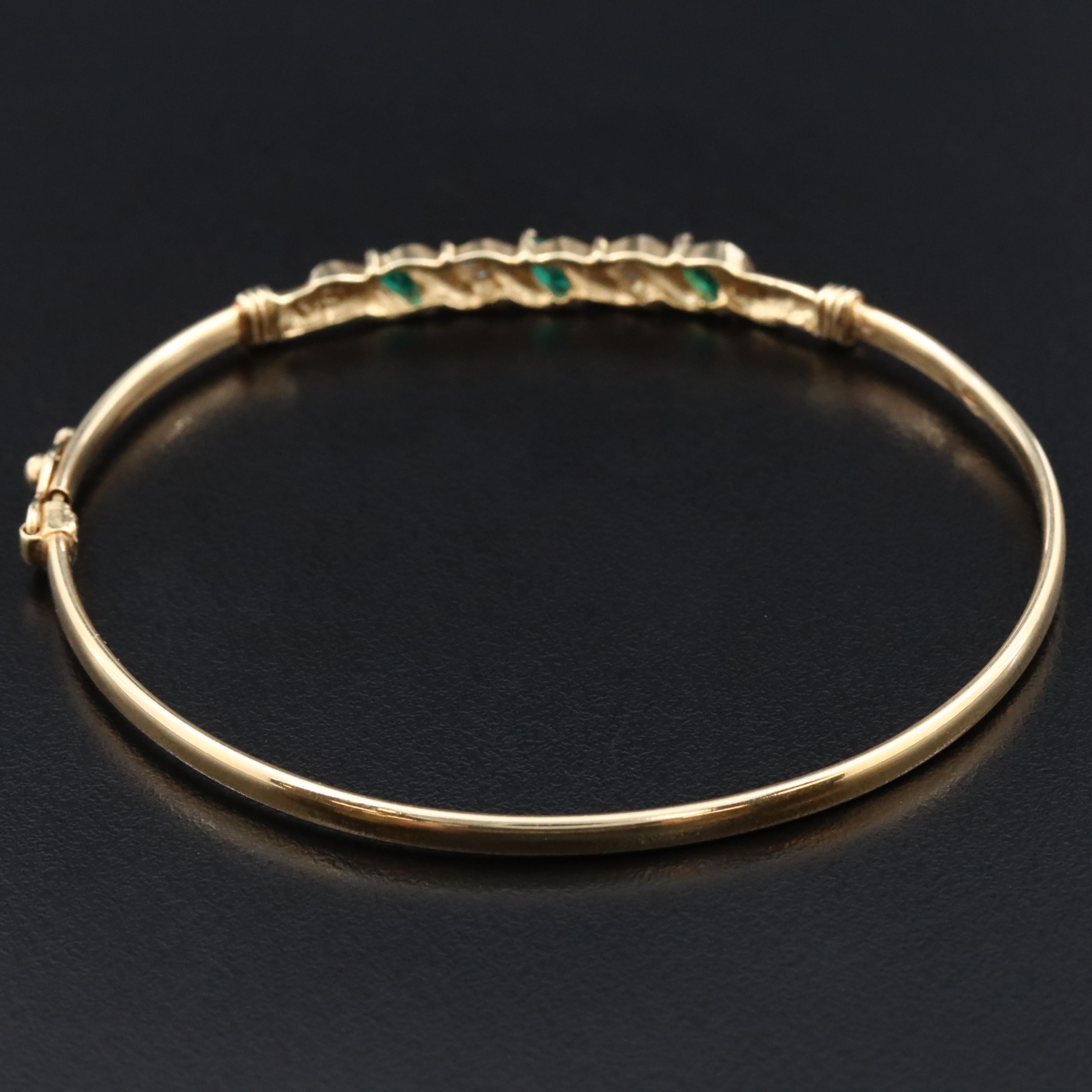 14K Emerald and Diamond Bangle Bracelet