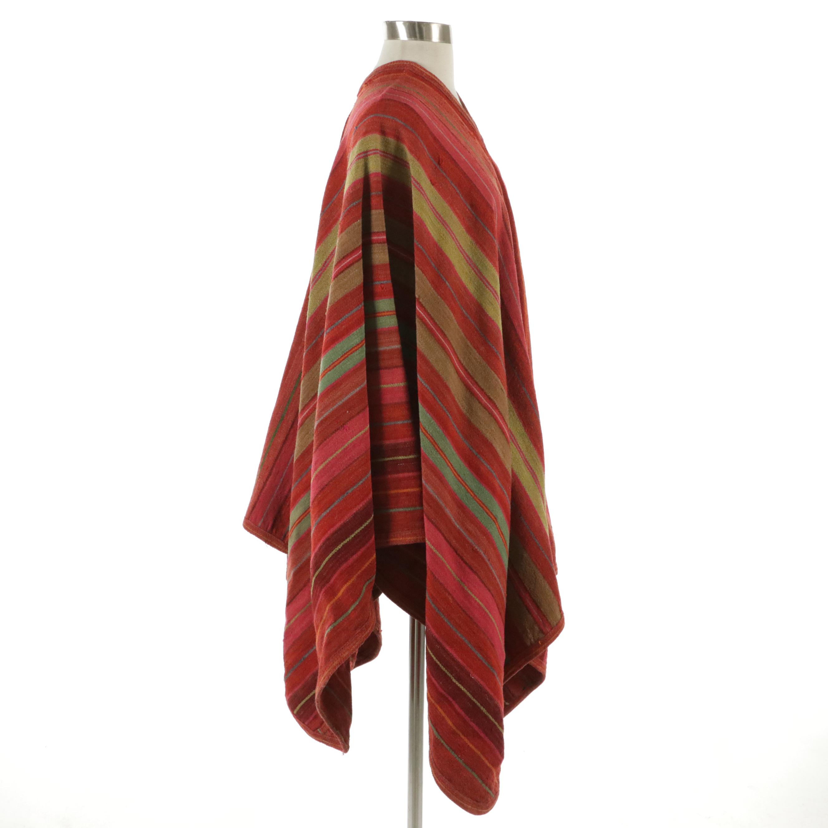 Vintage Handmade Woven Striped Poncho