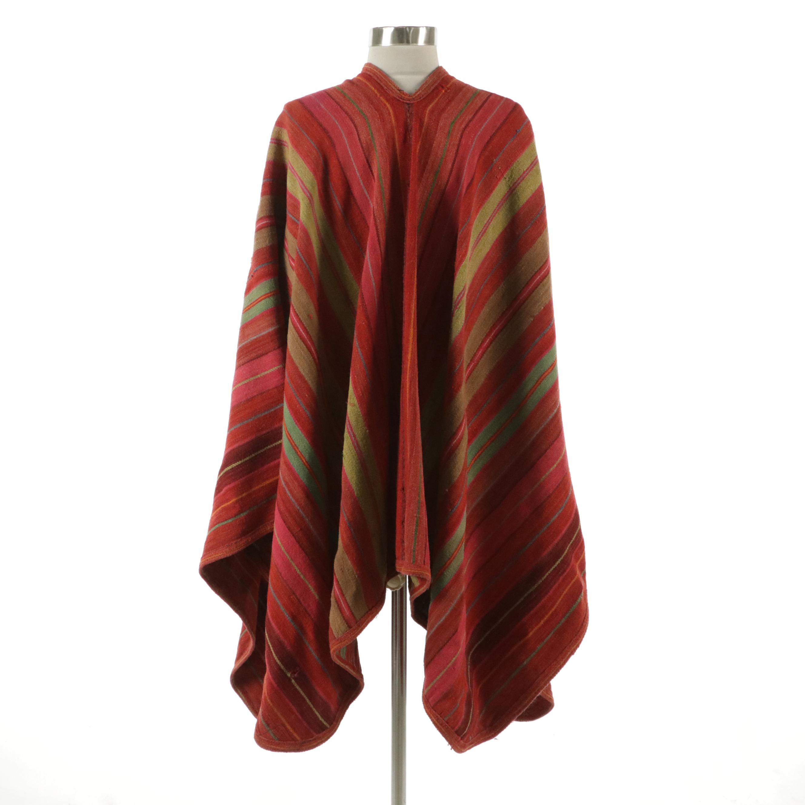 Vintage Handmade Woven Striped Poncho
