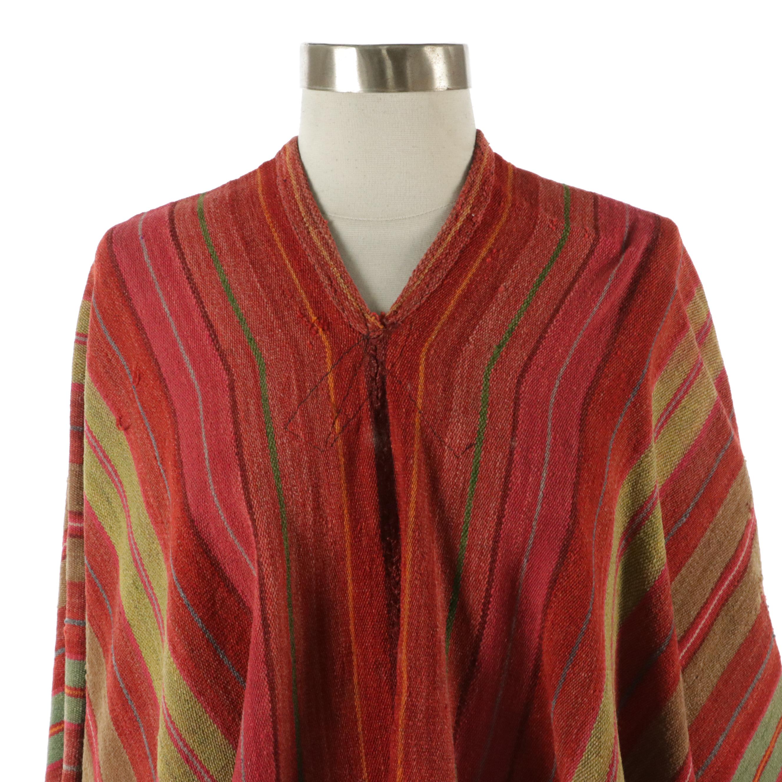 Vintage Handmade Woven Striped Poncho