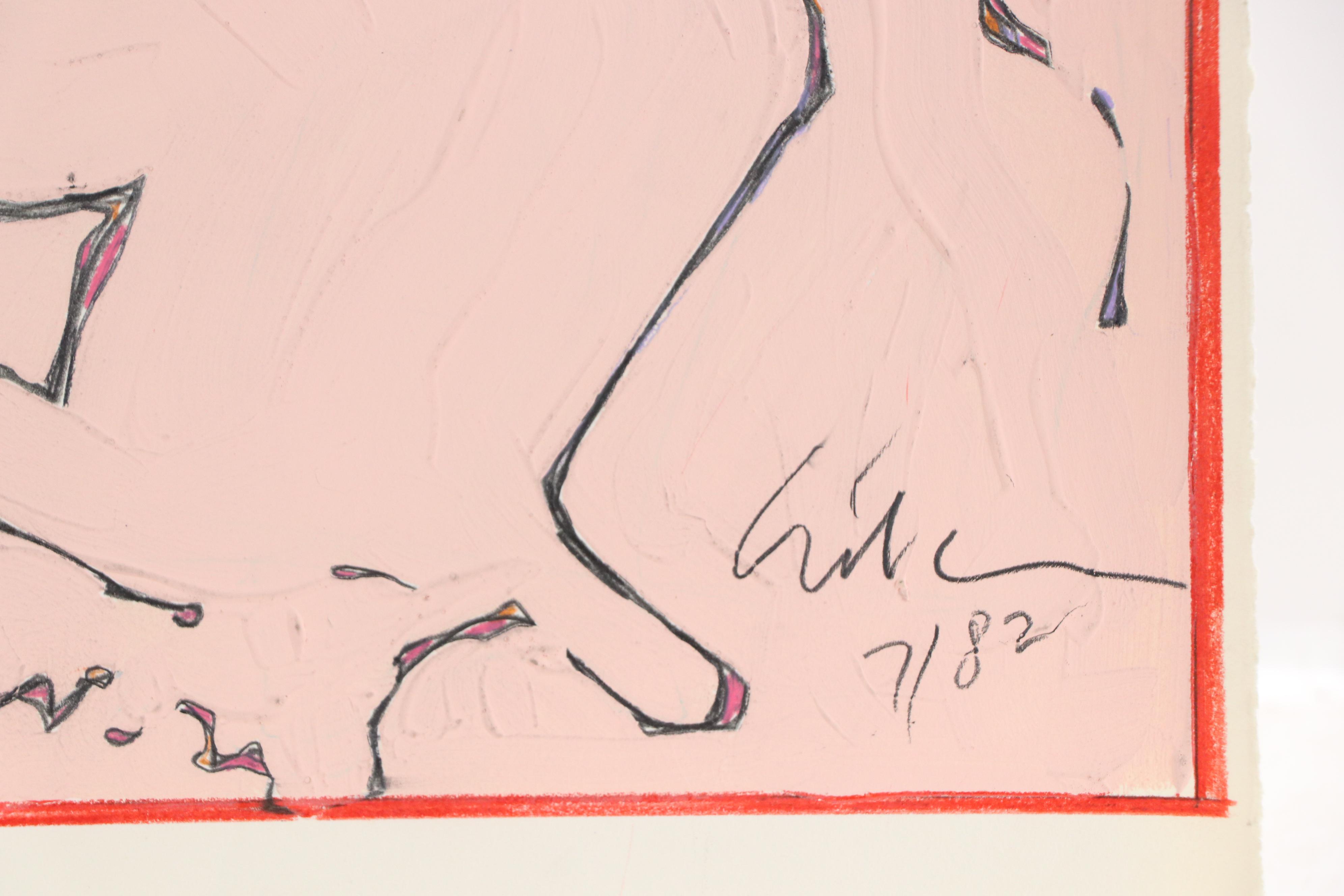 Harry Hilson Mixed Media Painting "Fighting Women #1," 1982