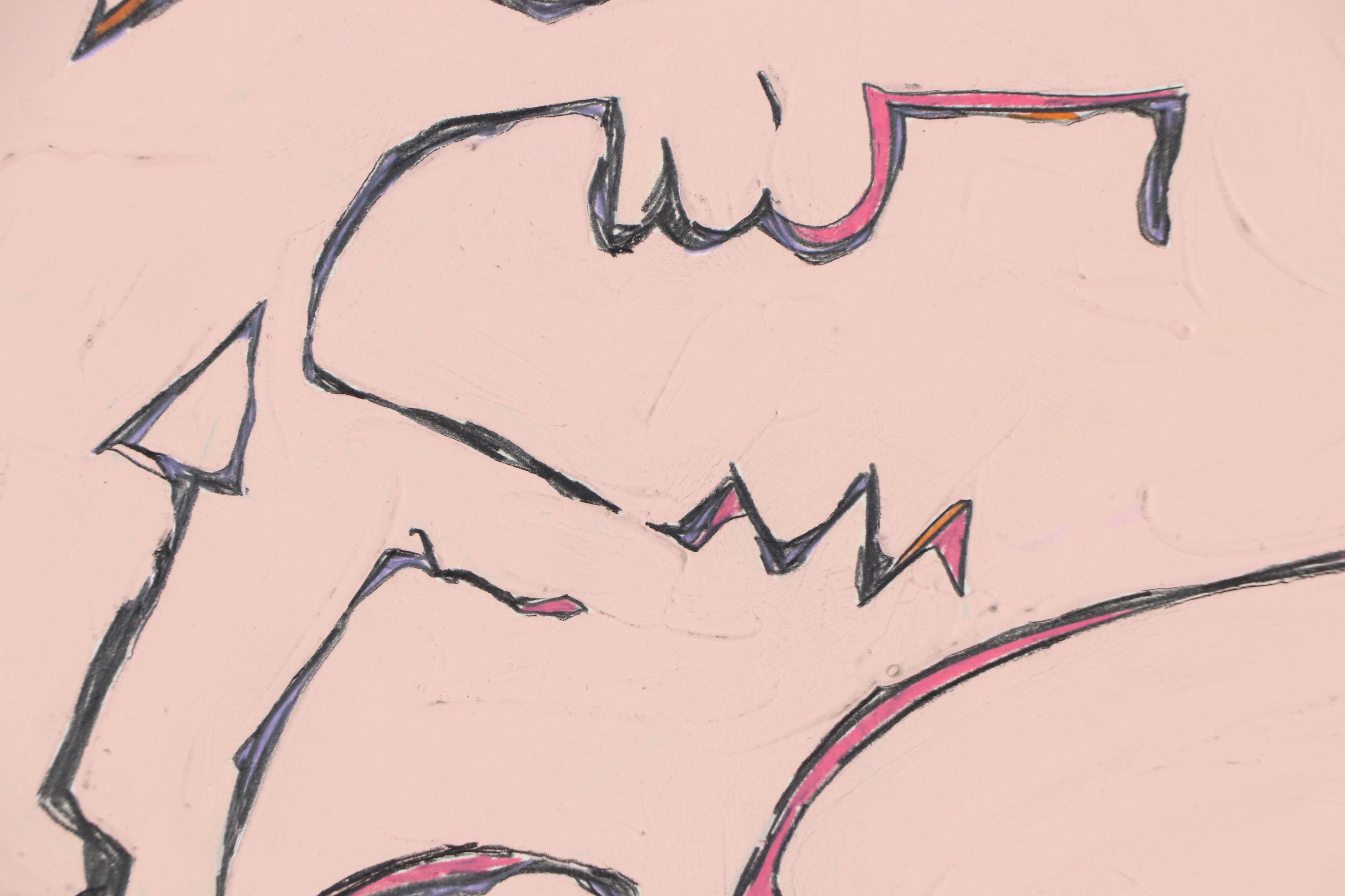 Harry Hilson Mixed Media Painting "Fighting Women #1," 1982