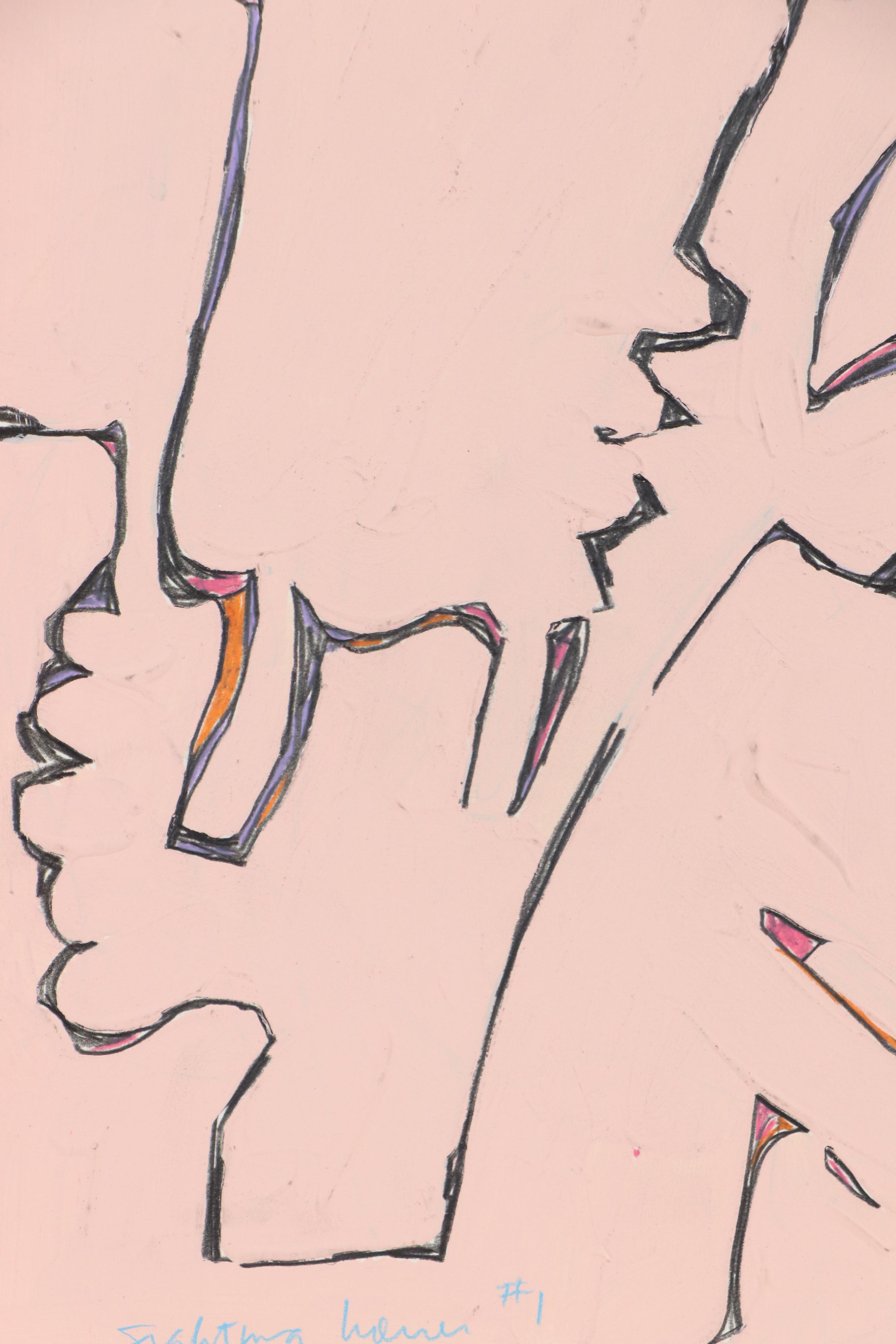 Harry Hilson Mixed Media Painting "Fighting Women #1," 1982