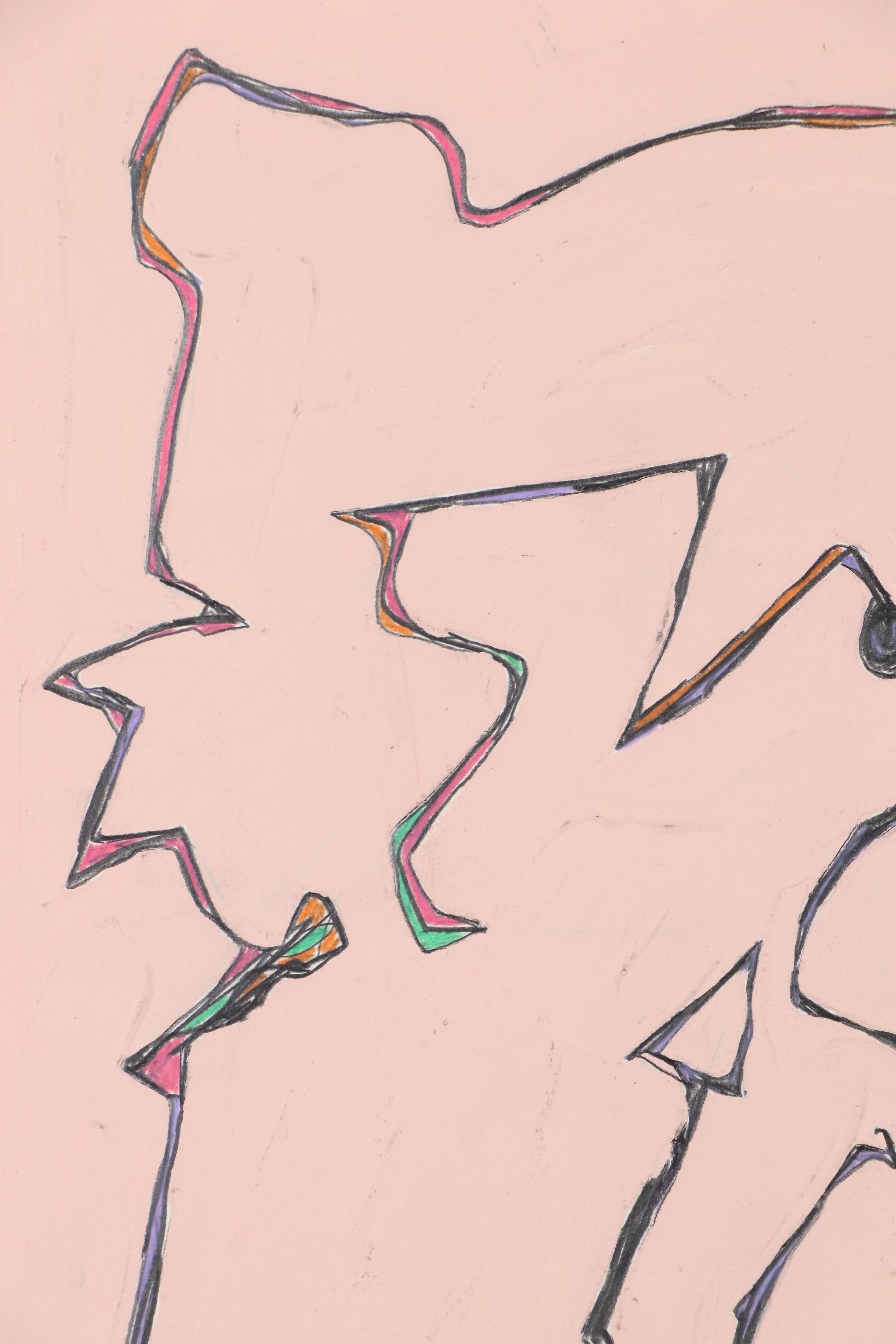 Harry Hilson Mixed Media Painting "Fighting Women #1," 1982