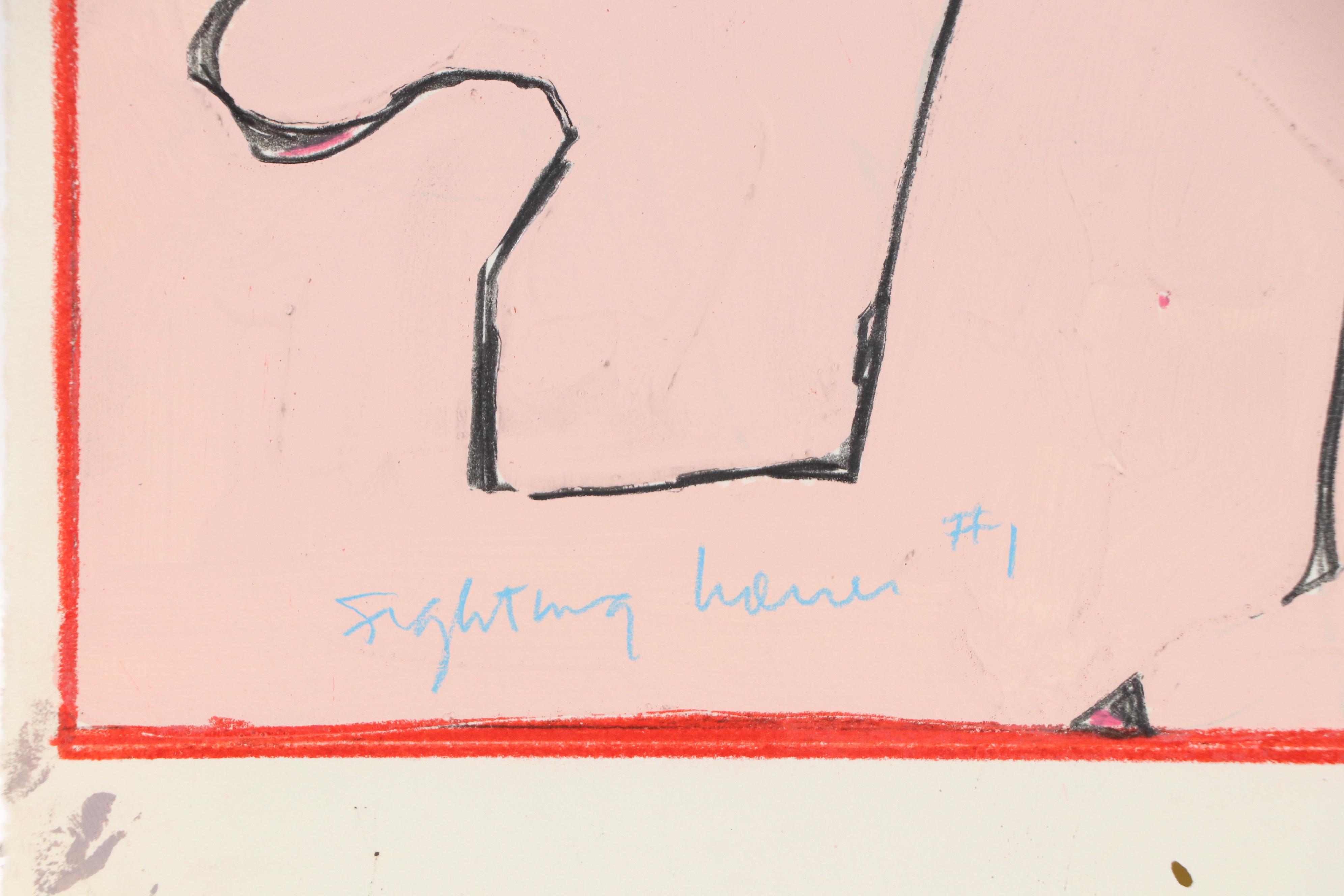 Harry Hilson Mixed Media Painting "Fighting Women #1," 1982