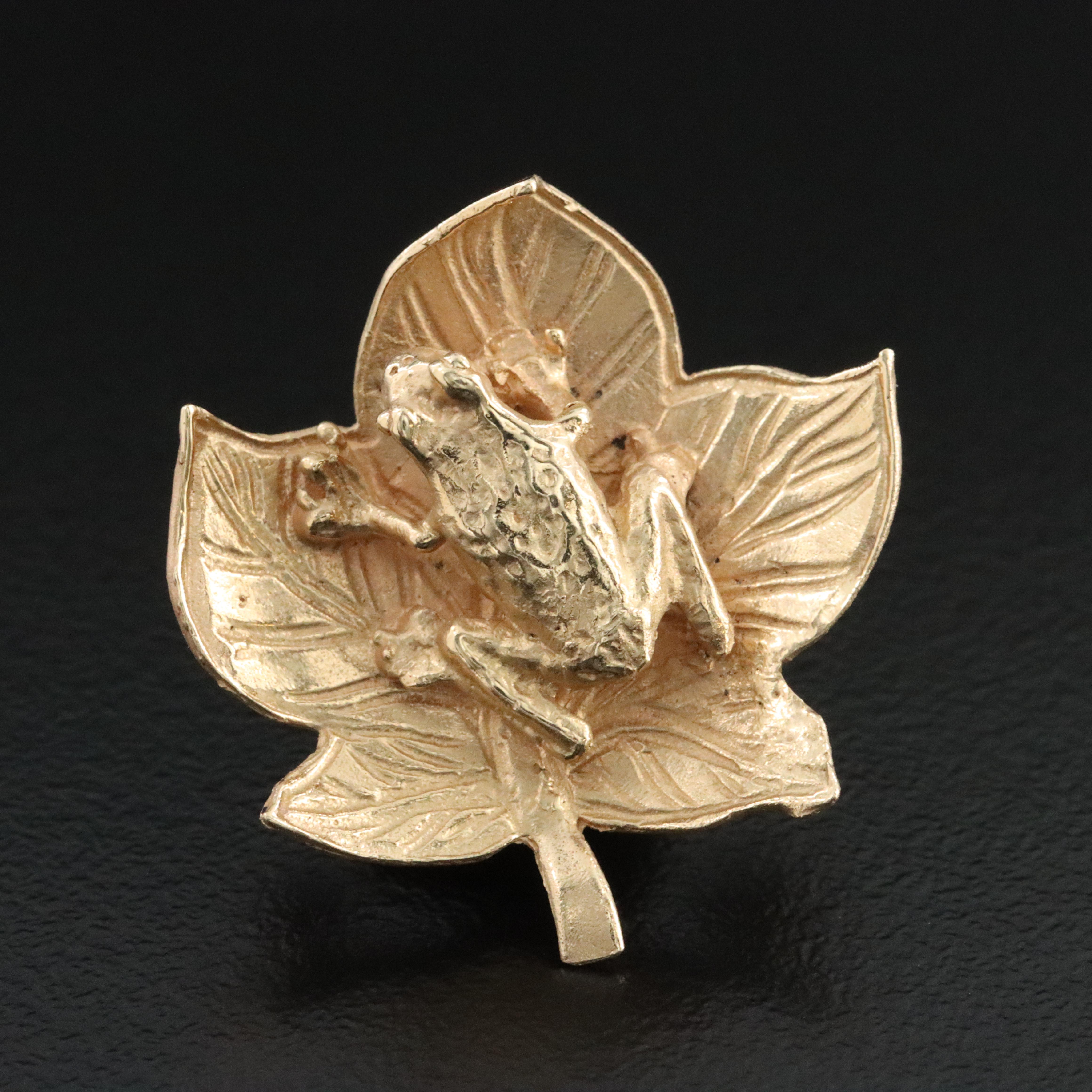 14K Frog on a Leaf Pin