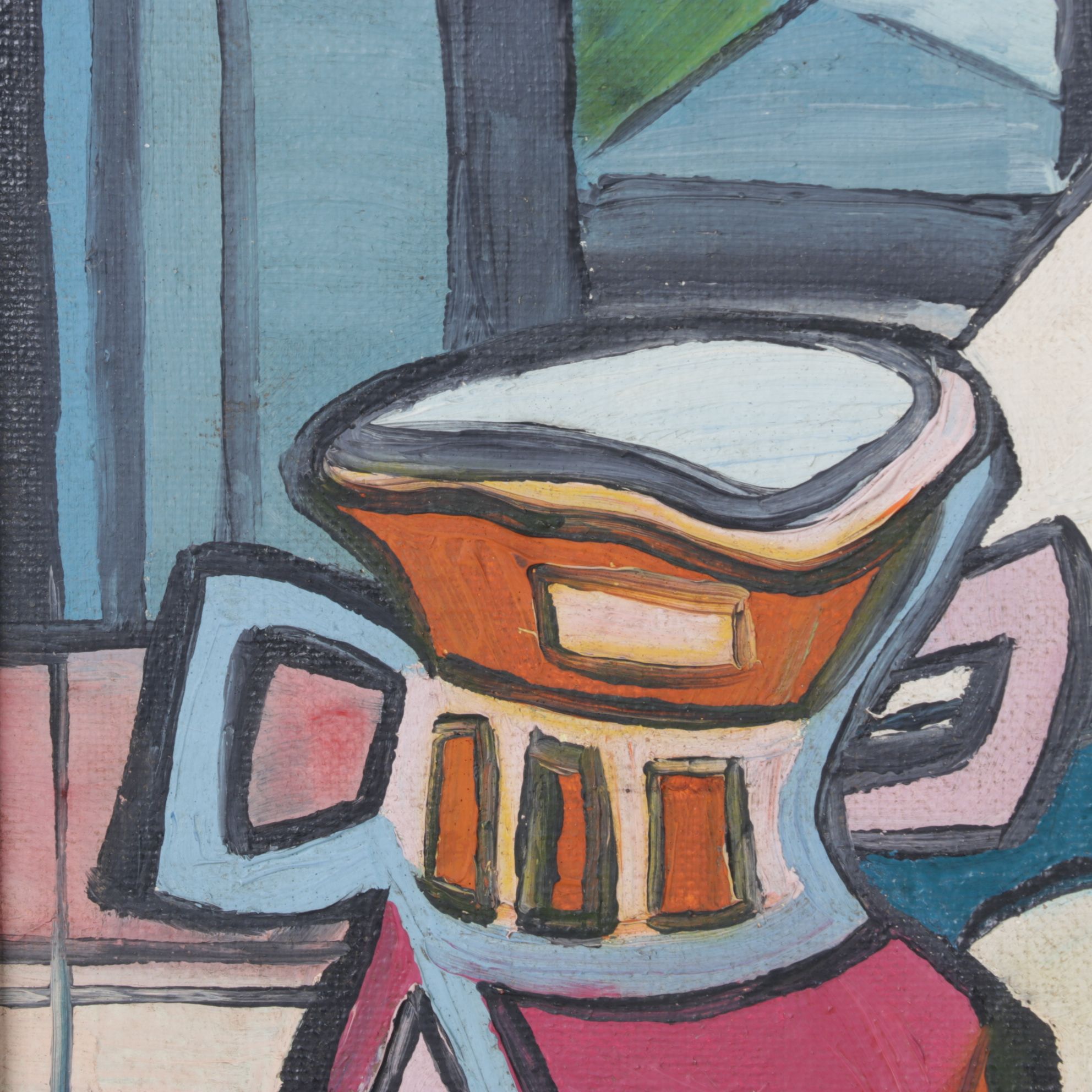 Emil Filla Cubist Style Oil Painting Still Life of Tableware, Early 20th Century