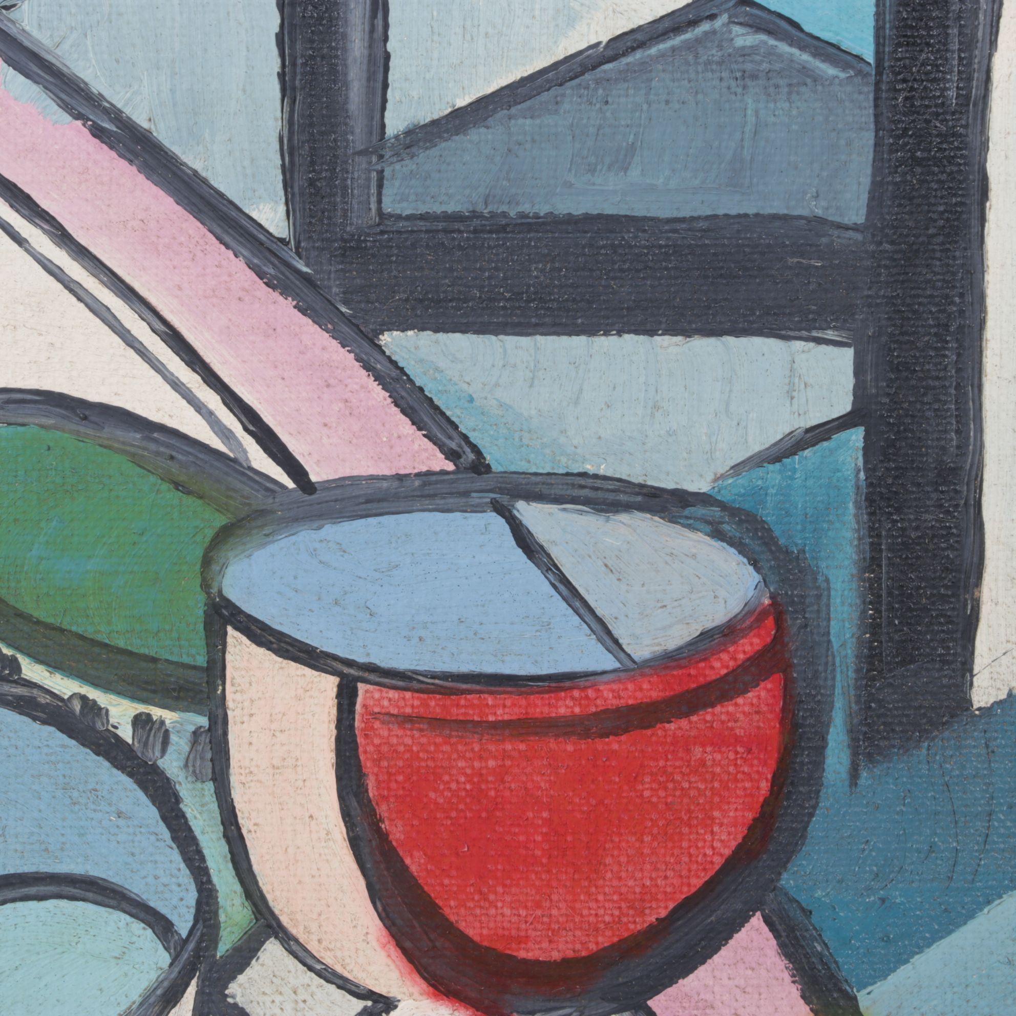 Emil Filla Cubist Style Oil Painting Still Life of Tableware, Early 20th Century