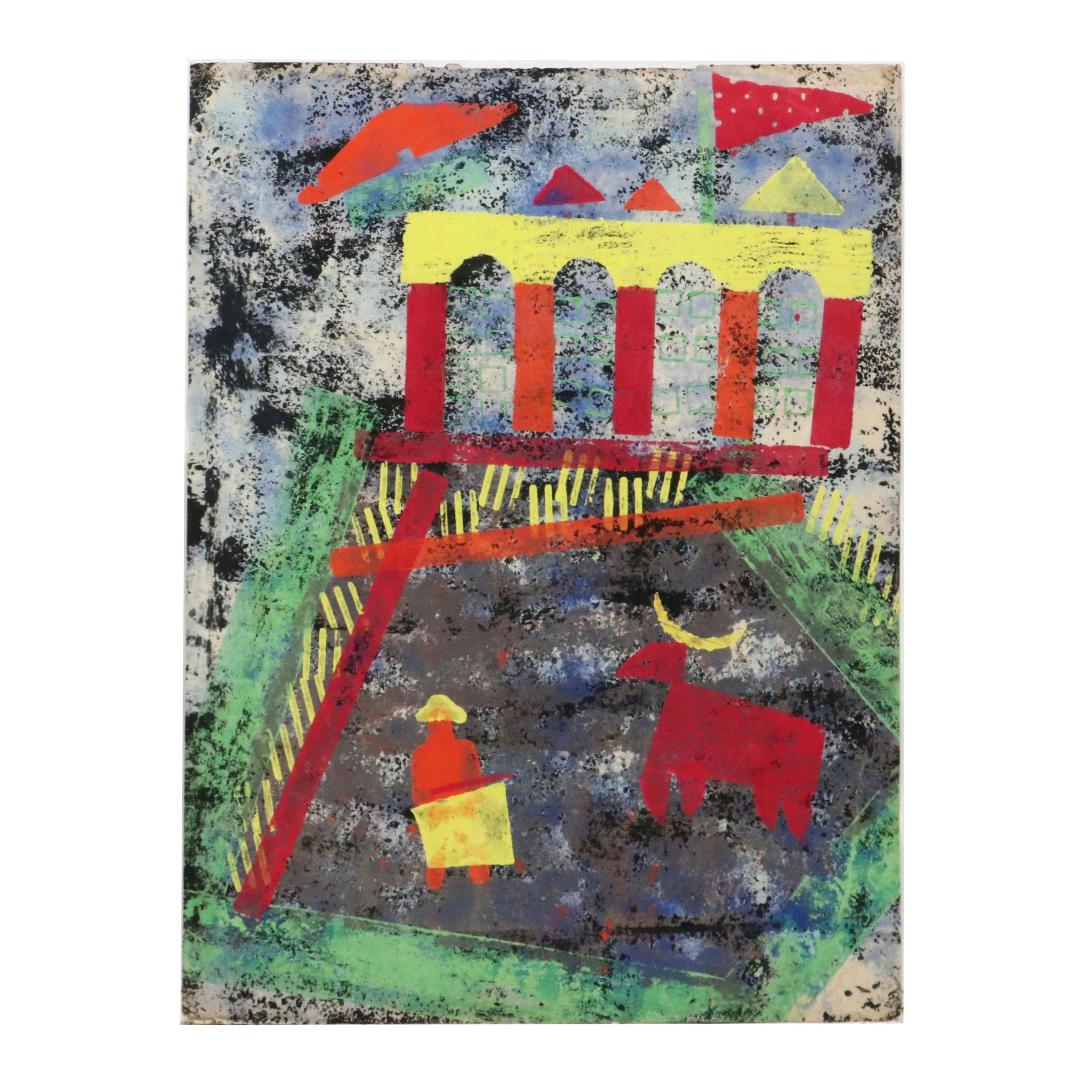 Fred R. Schwartz Modern Mixed Media Painting of Matador, 1953