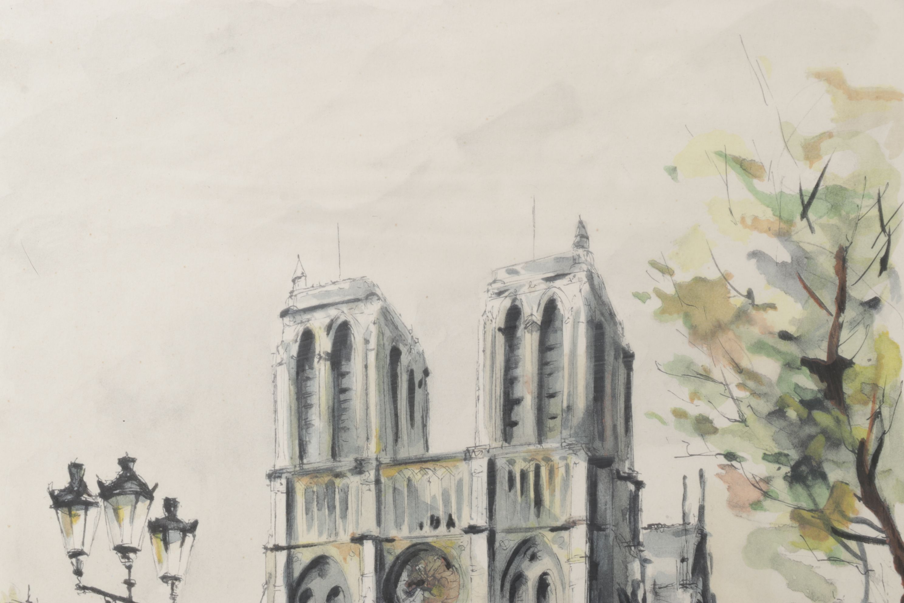 G. LeLong "Paris, La Tour Eiffel" and "Paris, Notre Dame" Watercolor Paintings
