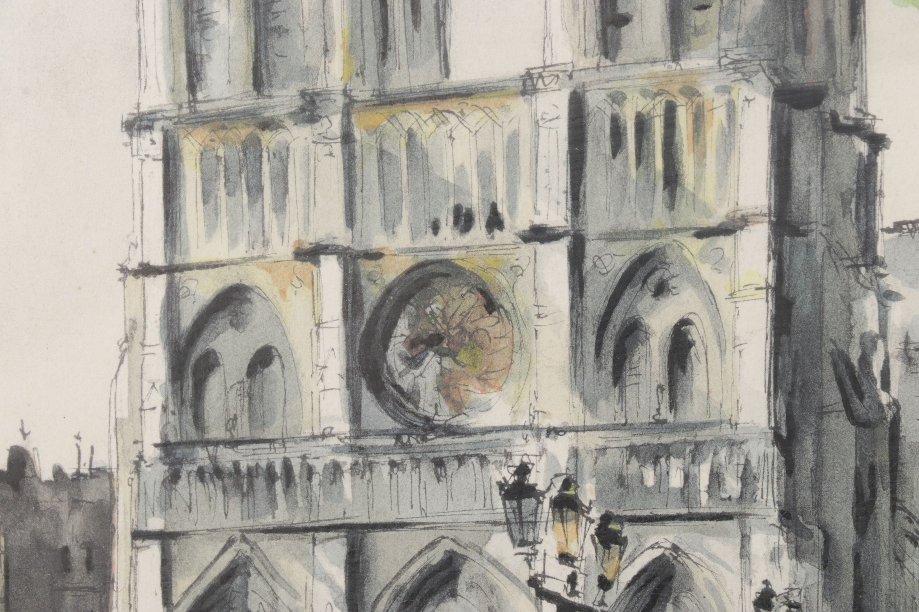 G. LeLong "Paris, La Tour Eiffel" and "Paris, Notre Dame" Watercolor Paintings