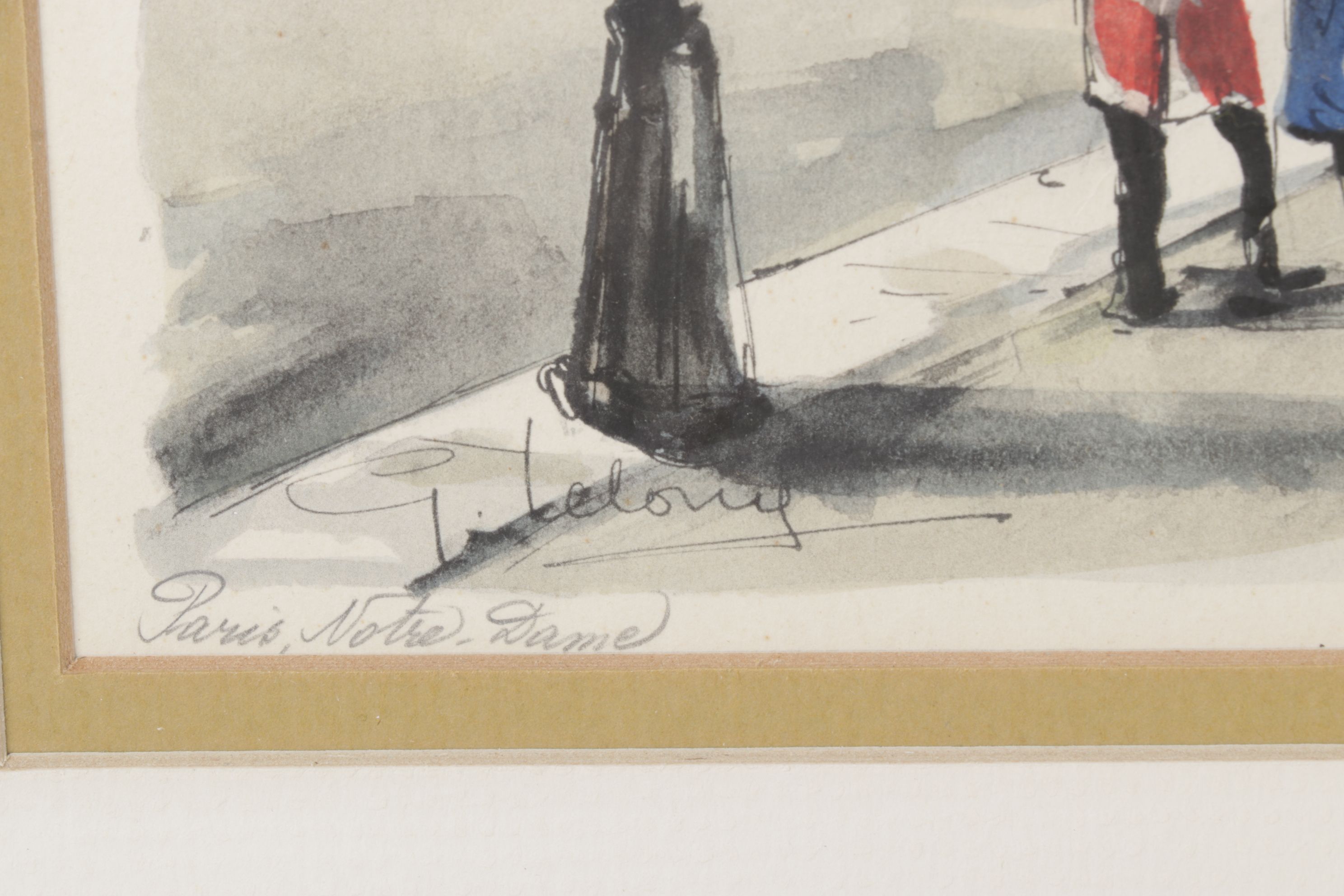 G. LeLong "Paris, La Tour Eiffel" and "Paris, Notre Dame" Watercolor Paintings