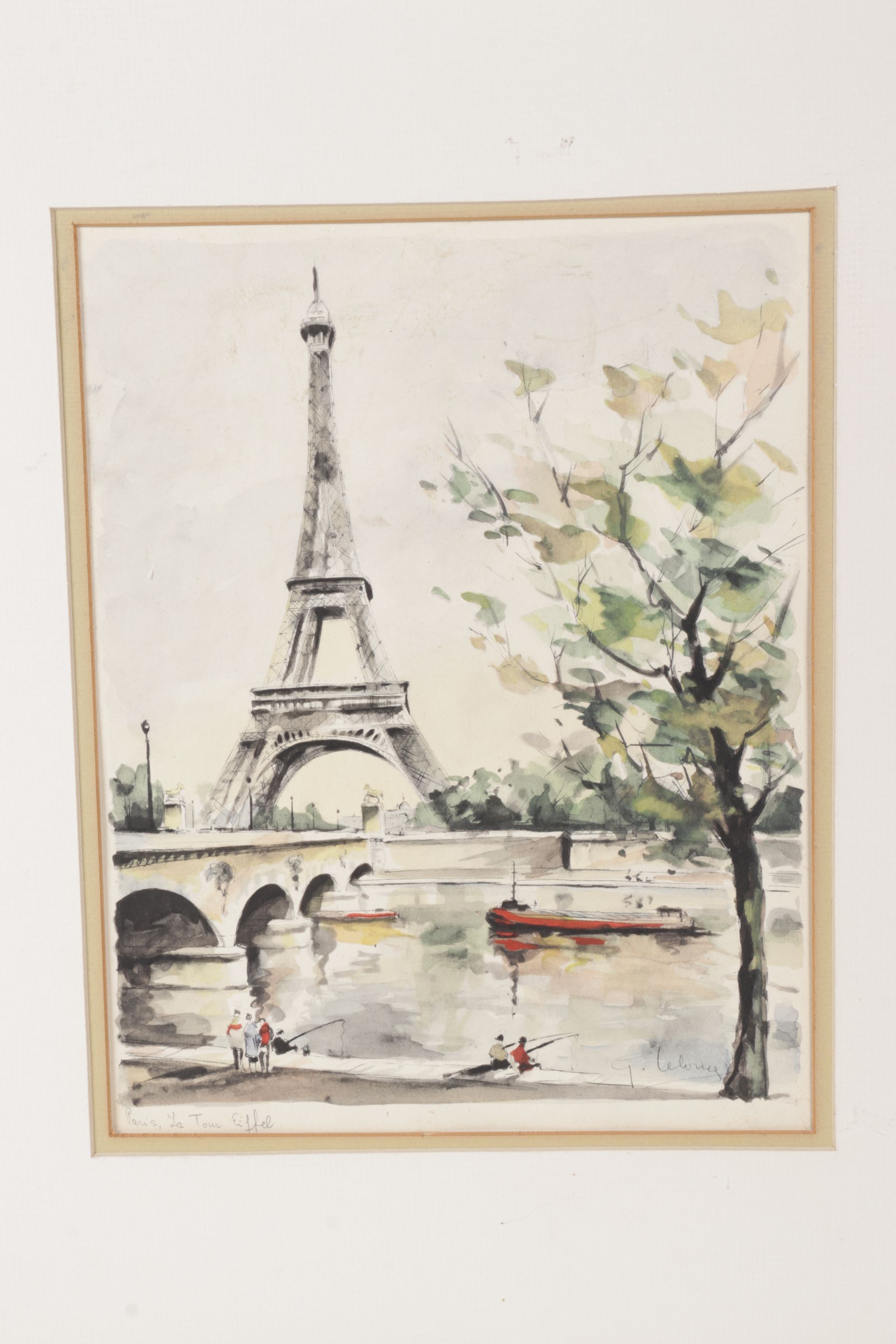 G. LeLong "Paris, La Tour Eiffel" and "Paris, Notre Dame" Watercolor Paintings