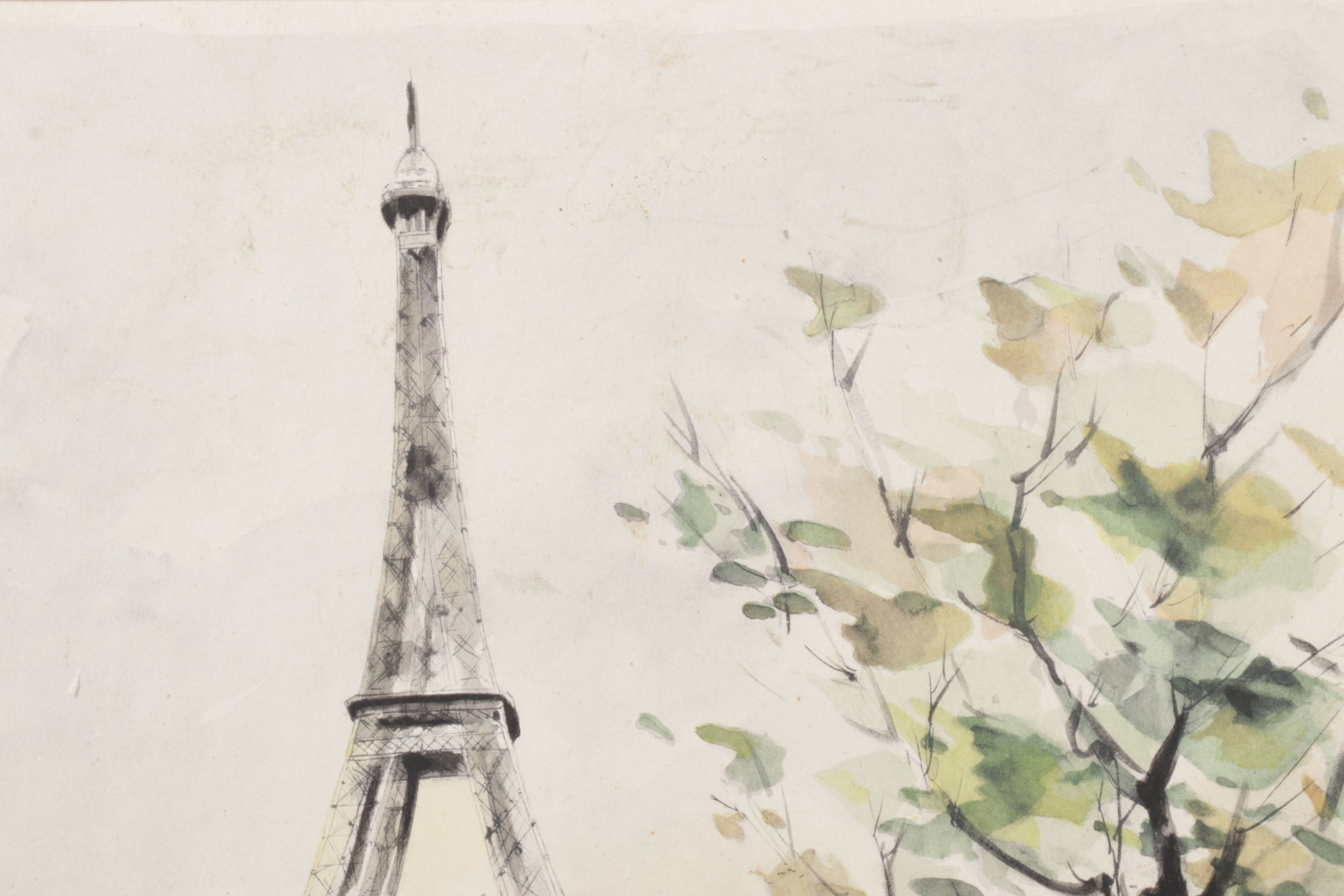 G. LeLong "Paris, La Tour Eiffel" and "Paris, Notre Dame" Watercolor Paintings