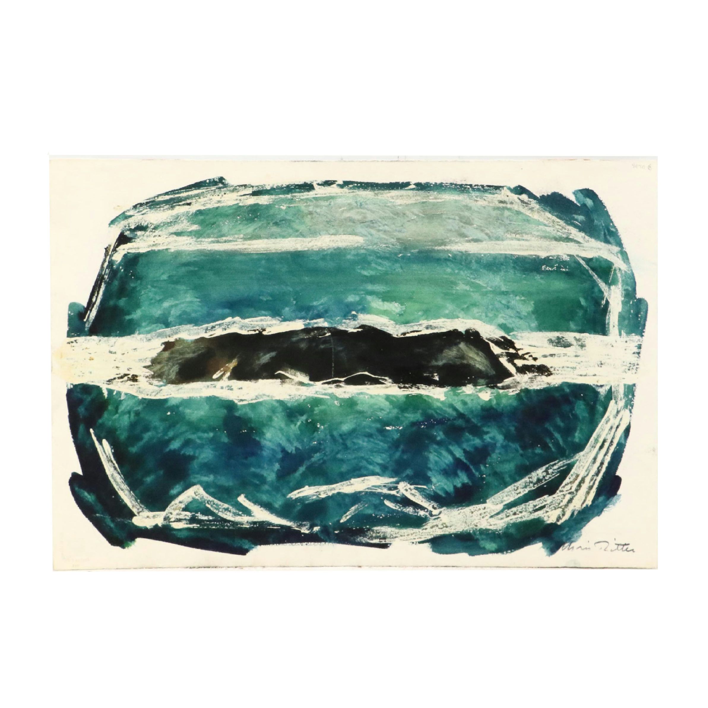 Chris Ritter Modern Double-Sided Watercolor Painting, Mid–Late 20th Century