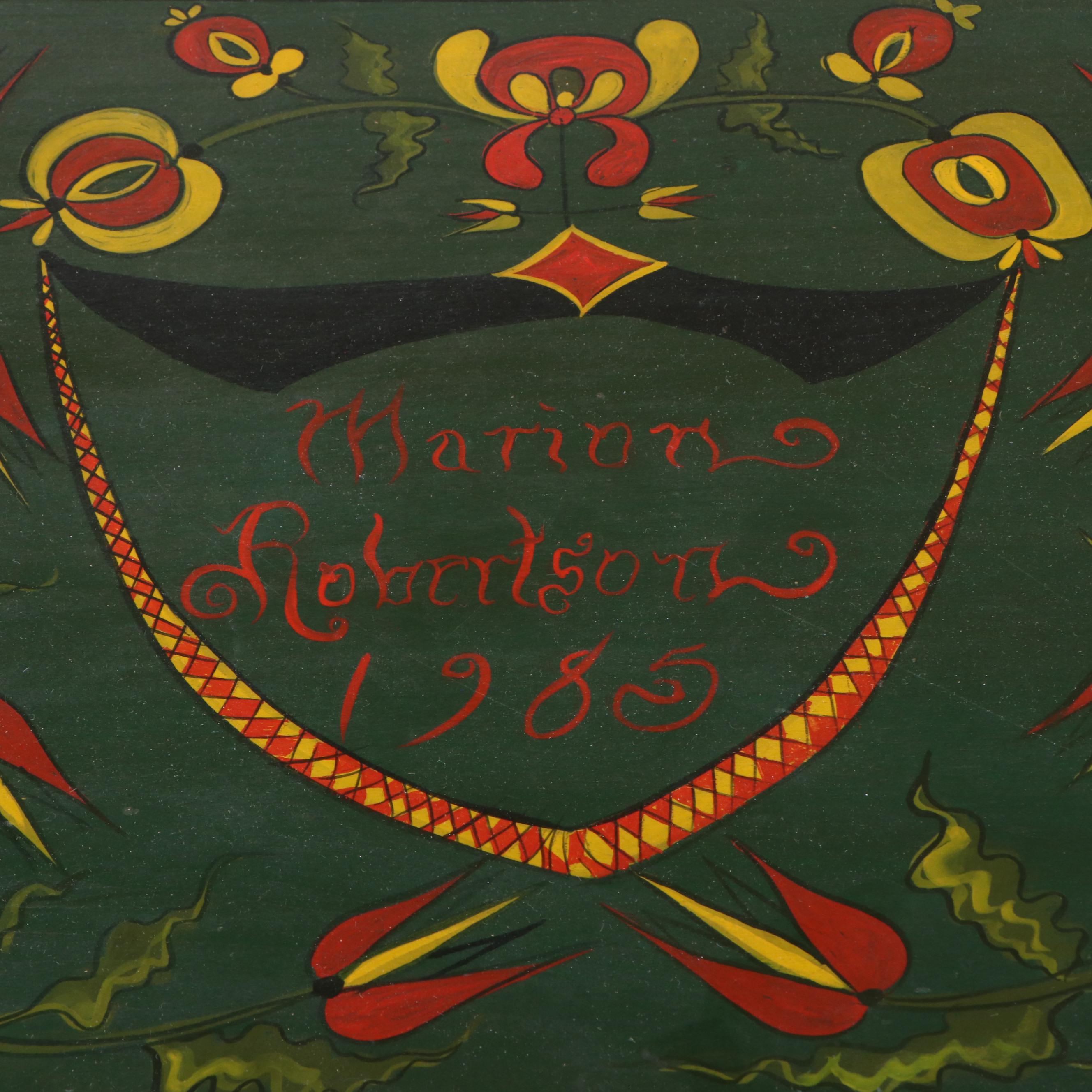 Folk Art Style Paint-Decorated Wood Chest on Stand, 1985