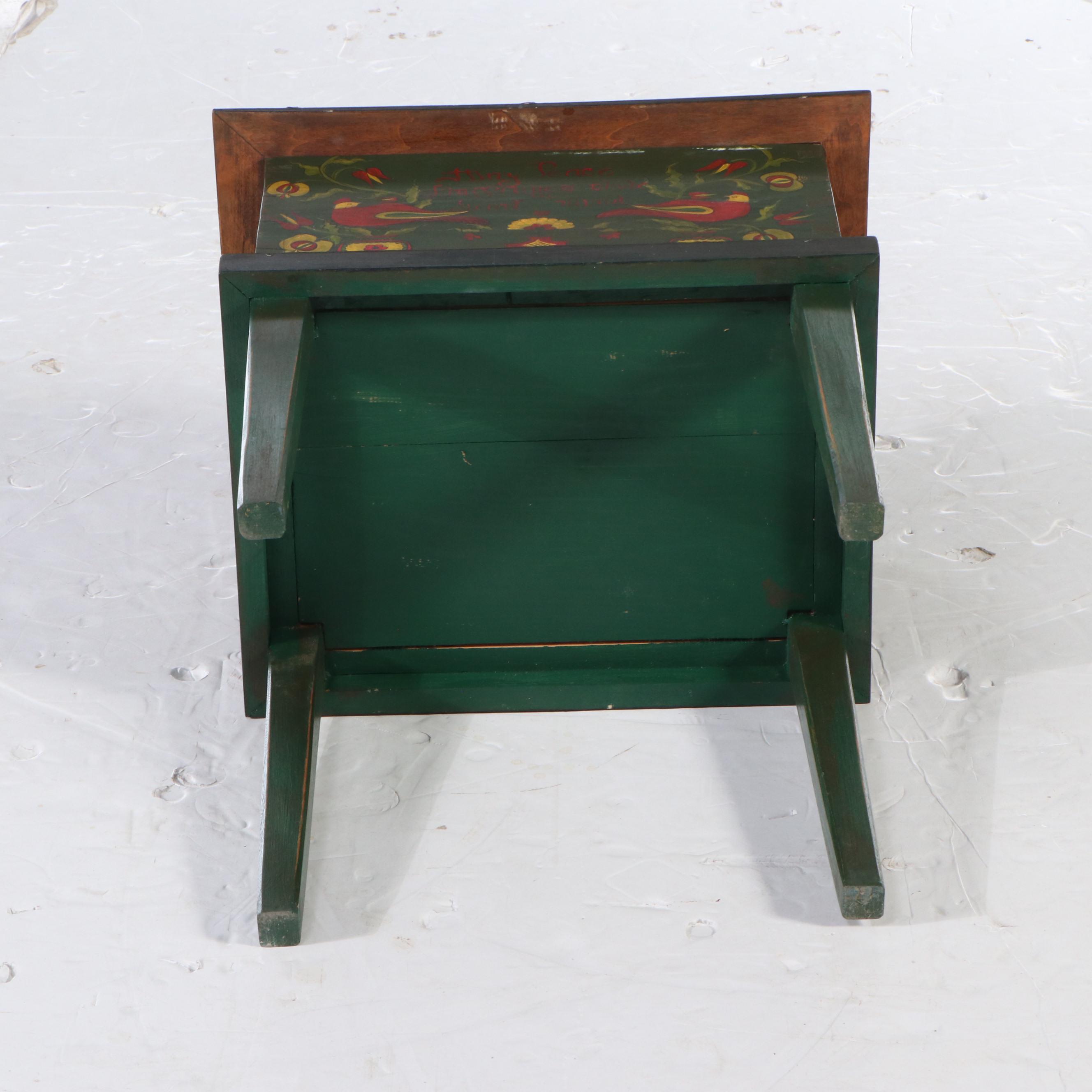 Folk Art Style Paint-Decorated Wood Chest on Stand, 1985