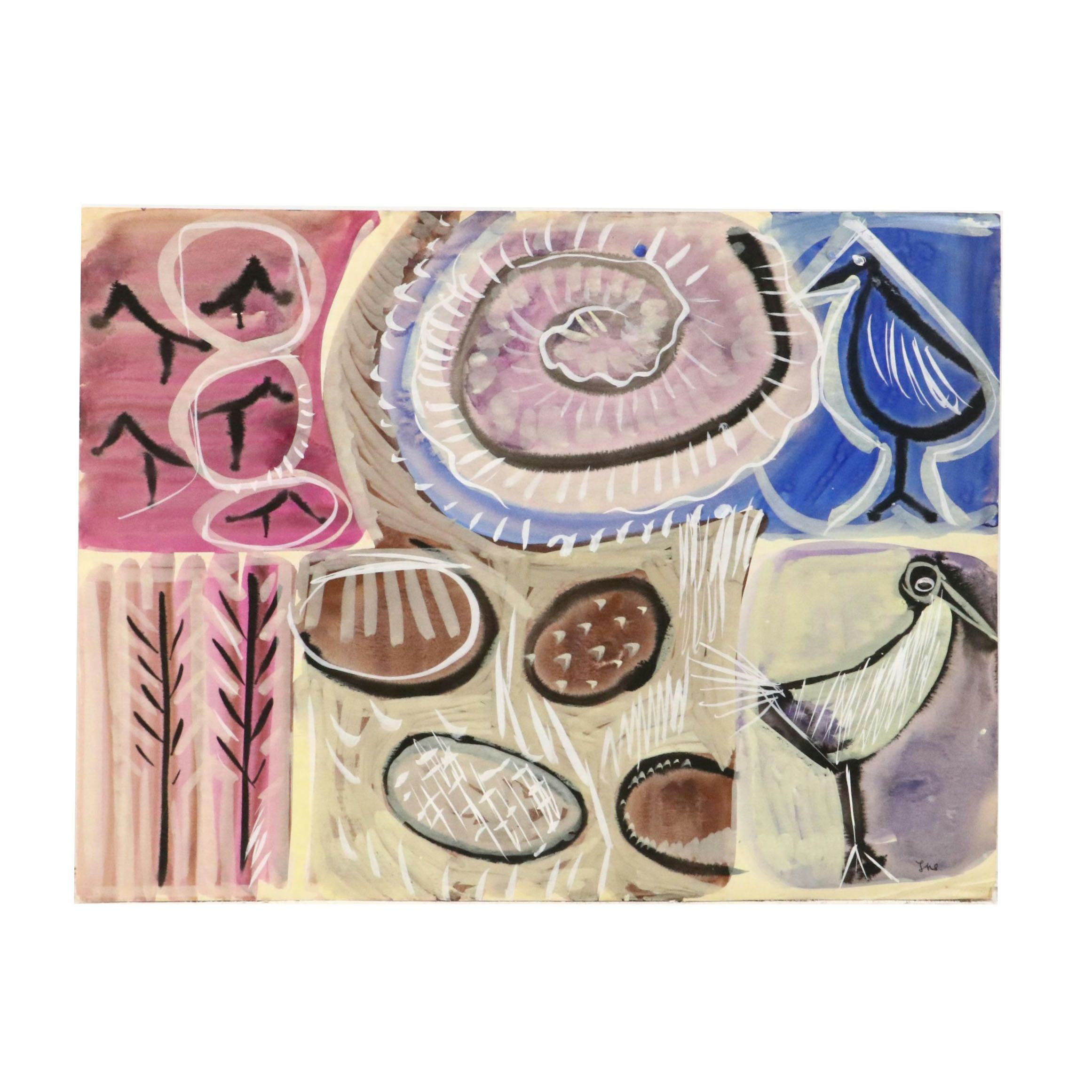 Fred R. Schwartz Modern Gouache and Watercolor Painting, Late 20th Century